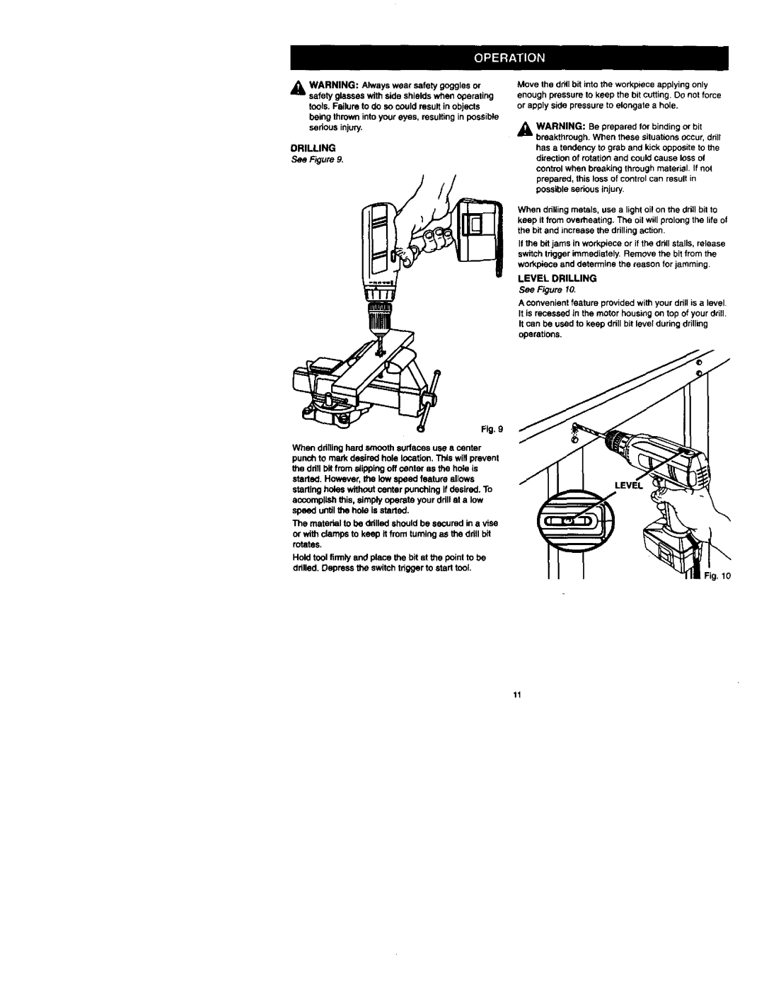 Craftsman 973.111330 owner manual Level Drilling 