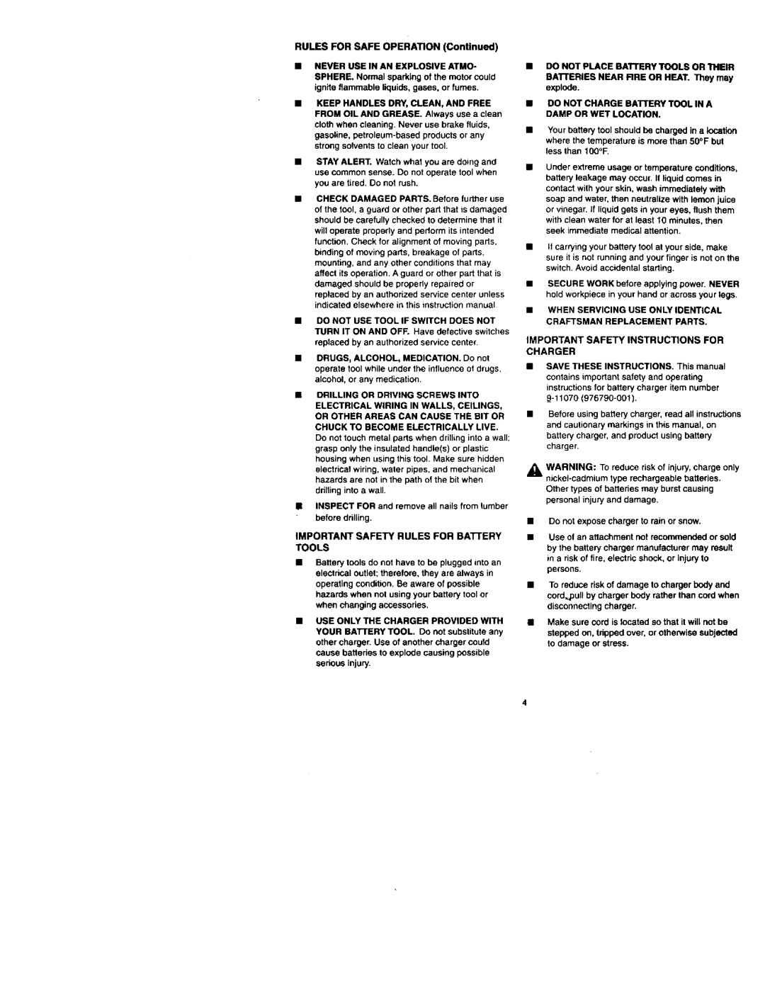 Craftsman 973.111330 owner manual Tools, Important Safety Instructions for Charger, USE only the Charger Provided with 