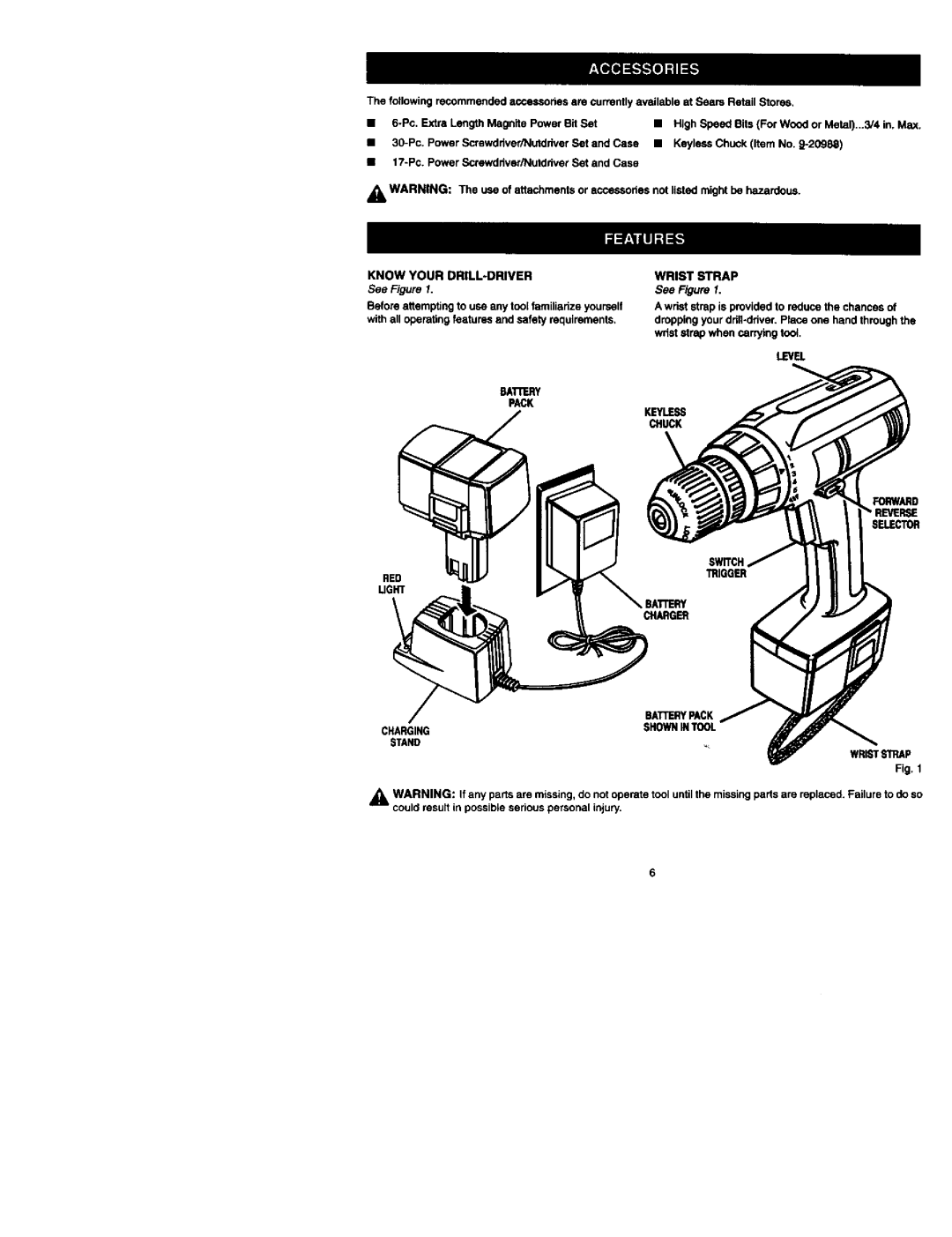 Craftsman 973.111330 owner manual RED Ught, Wrist Strap, Level, Forward Reverse Selector 