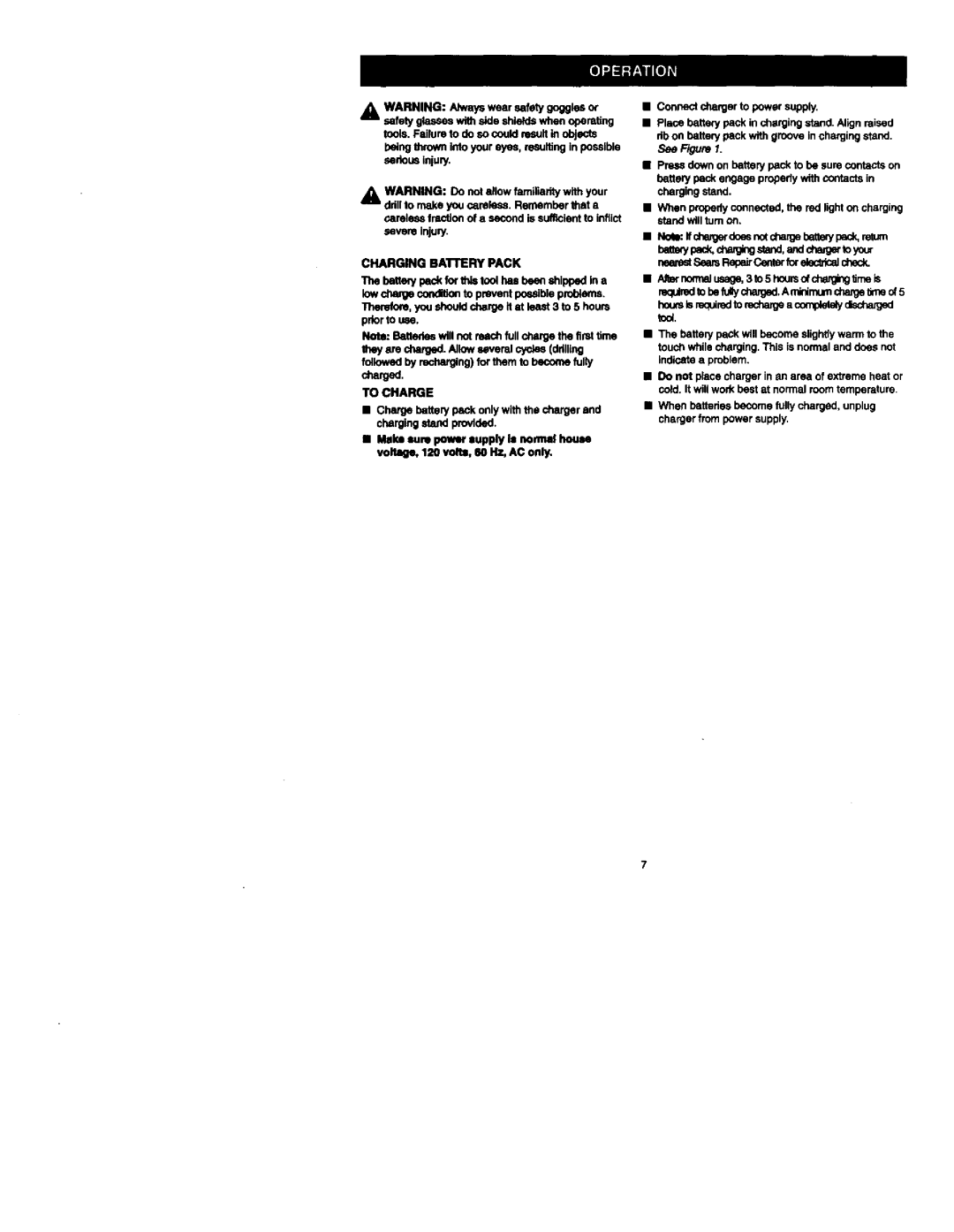 Craftsman 973.111330 owner manual To Charge, See F/gum 