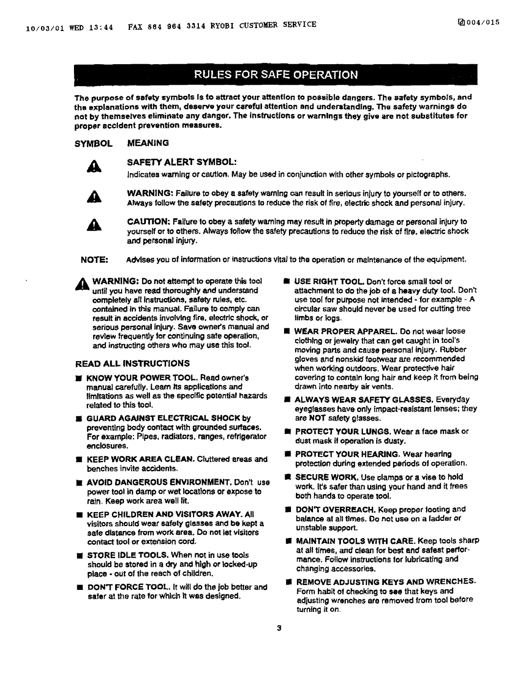 Craftsman 973.111430 owner manual Meaning Safety Alert Symbol, Read ALL Instructions 