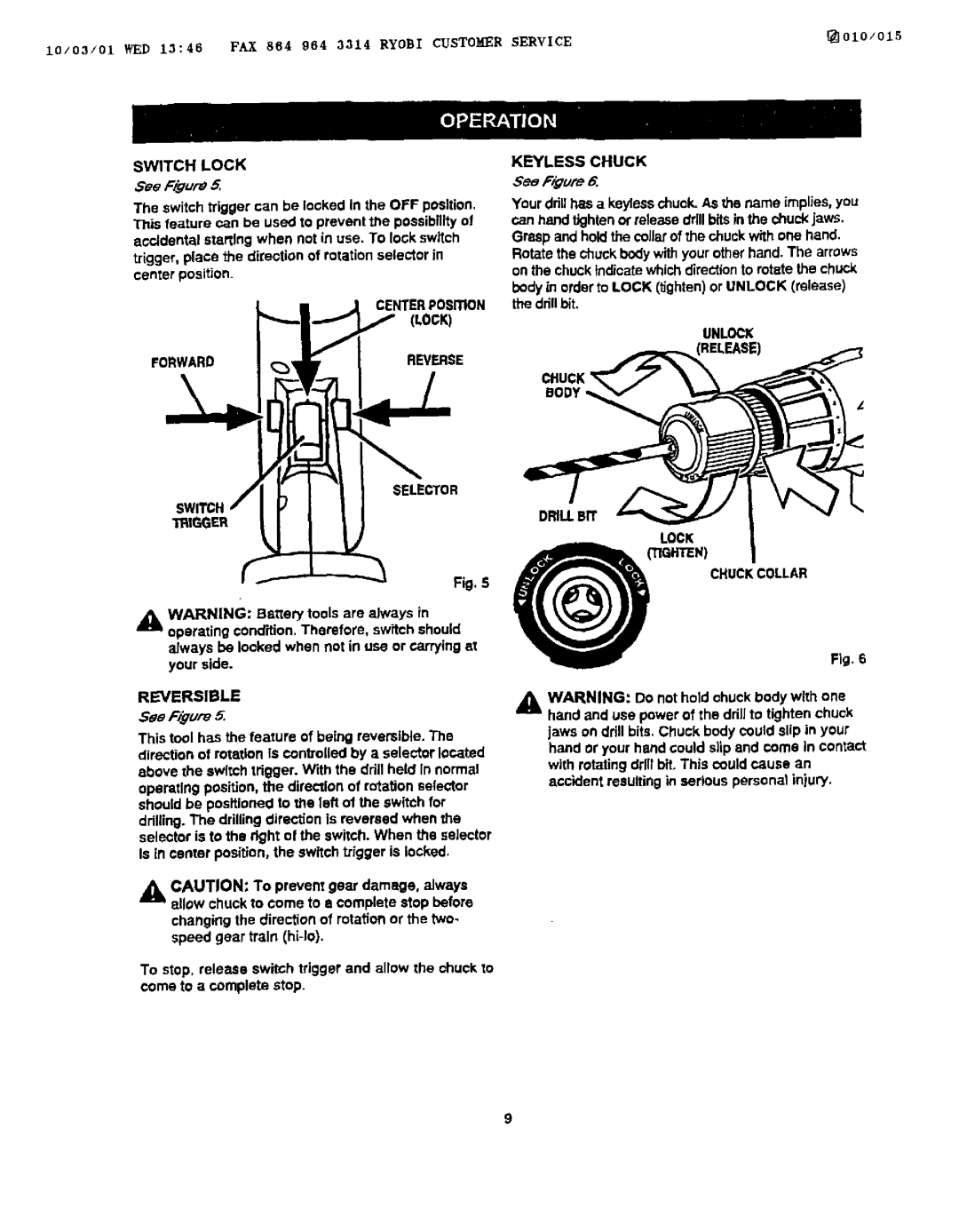 Craftsman 973.111430 owner manual Switch Lock, Trigger Keyless Chuck, Drillbit, Reversible 