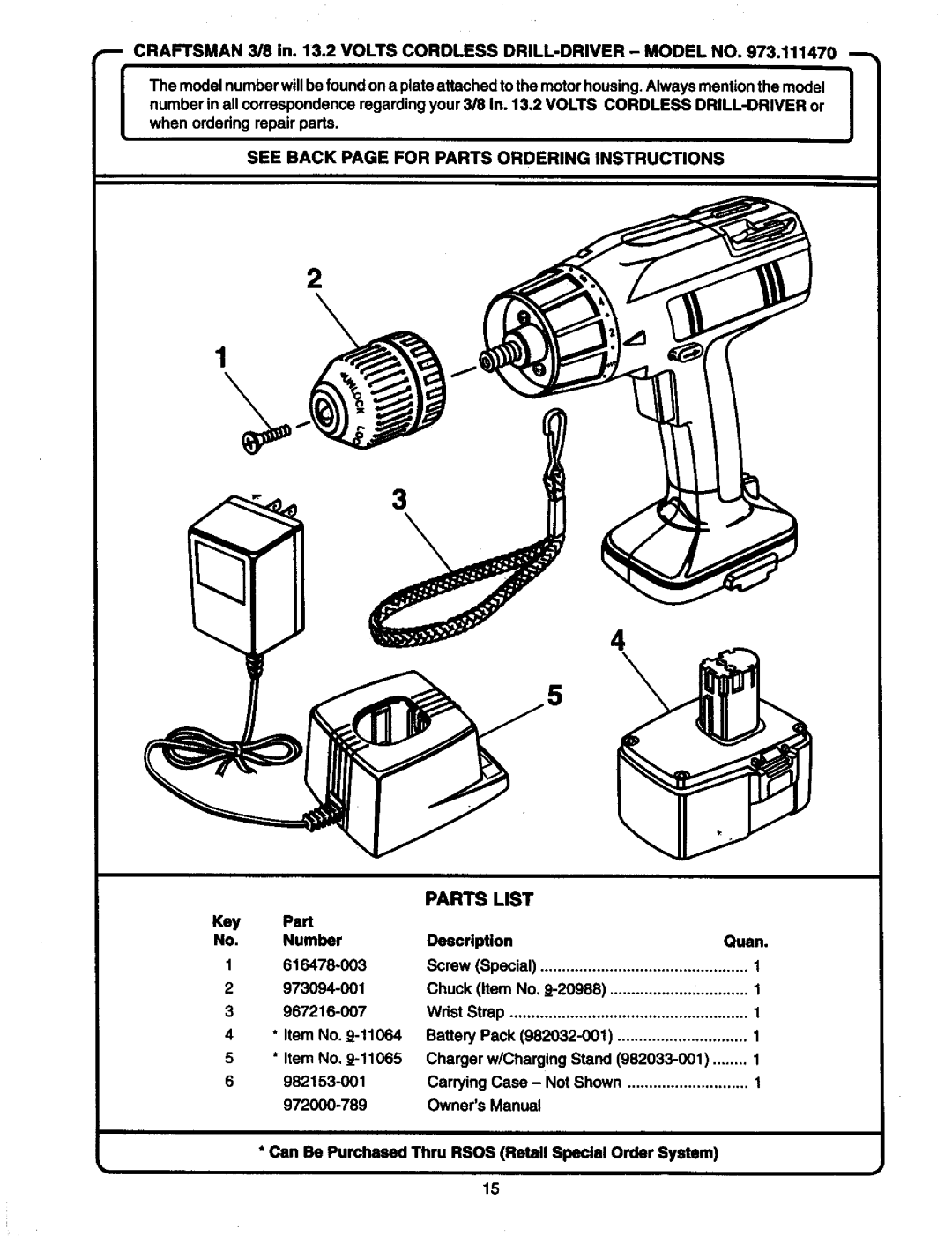 Craftsman 973.11147 owner manual See Back Pageforpartsorderinginstructions, Parts List 