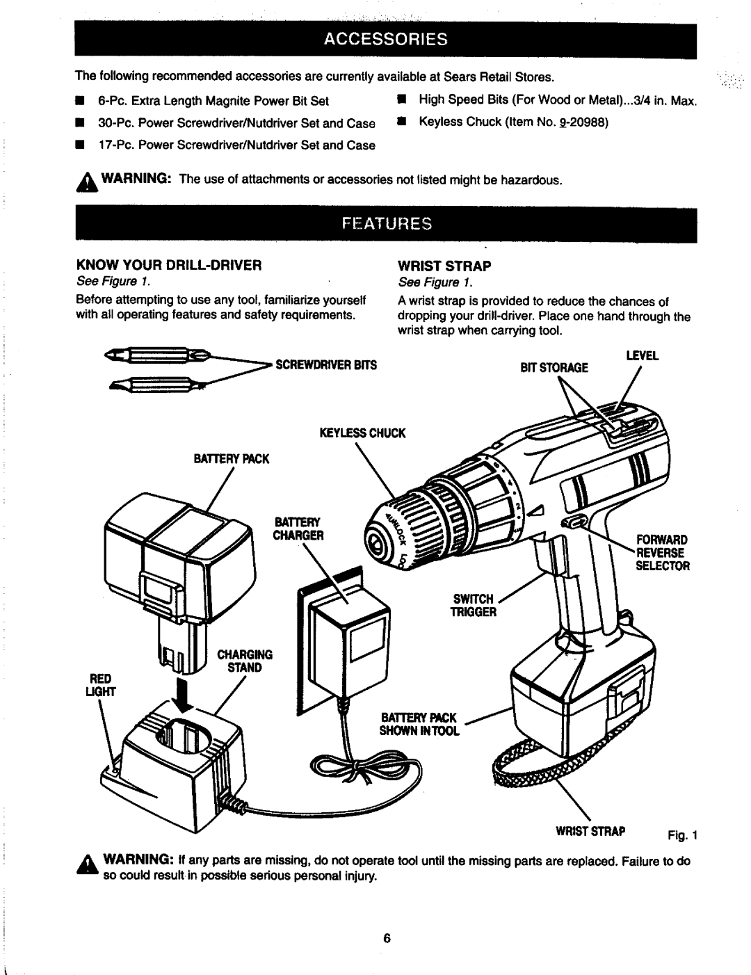 Craftsman 973.11147 owner manual Battery Charger, Shownintool 