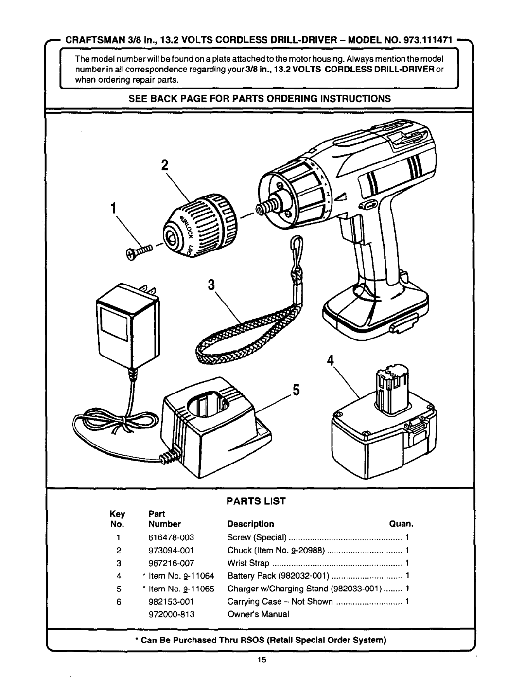 Craftsman 973.111471 owner manual Key PaN Number Description Quan, Can Be Purchased Thru Rsos Retail Special Order System 