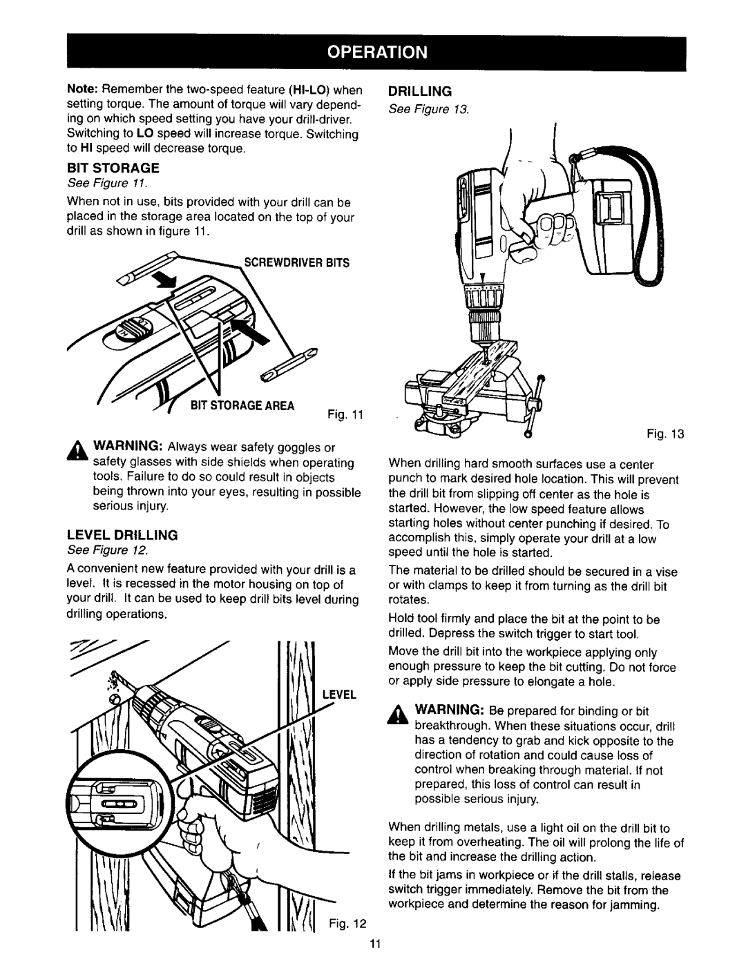 Craftsman 973.271830 owner manual Screwdriverbits BIT Storagearea Level Drilling 