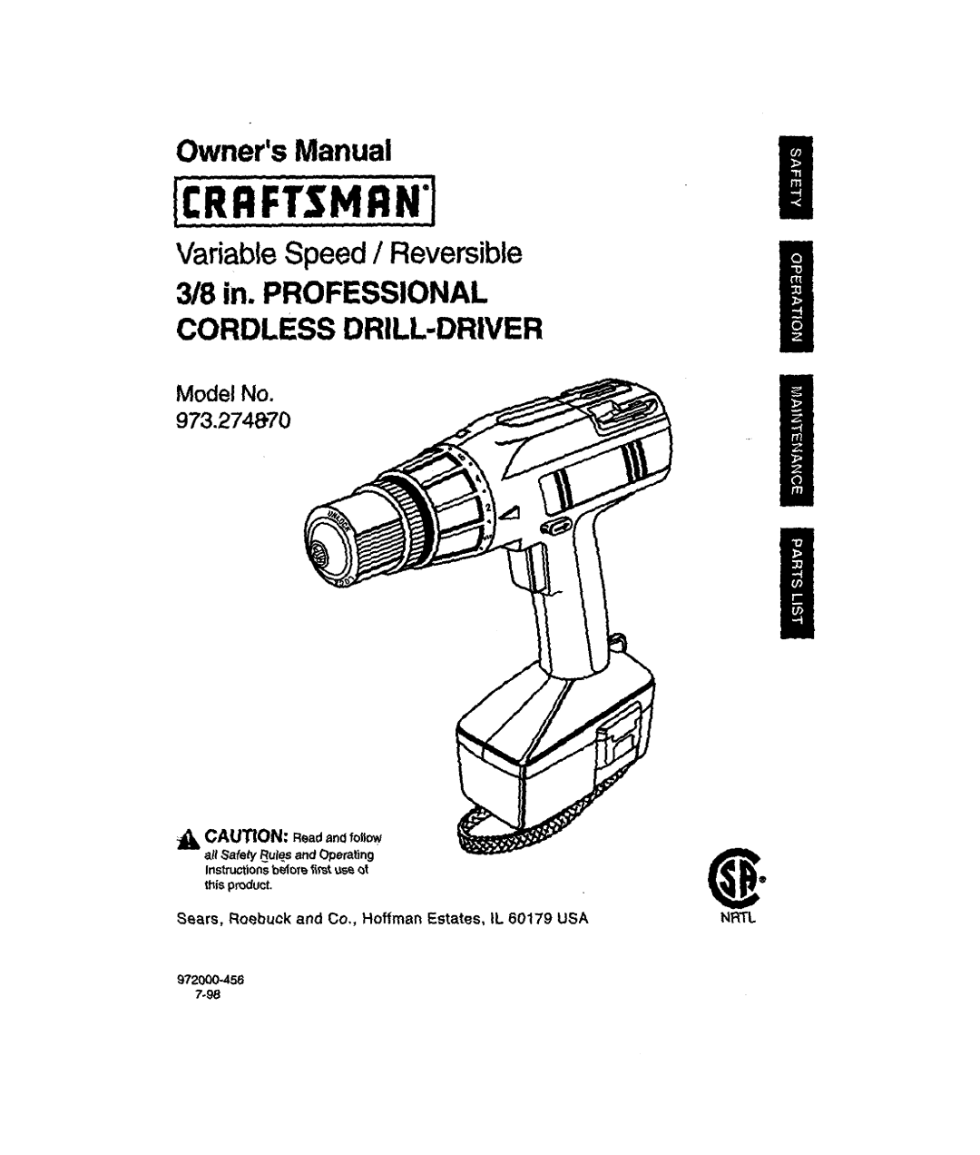 Craftsman 973.2748.70 owner manual OwnersManual 