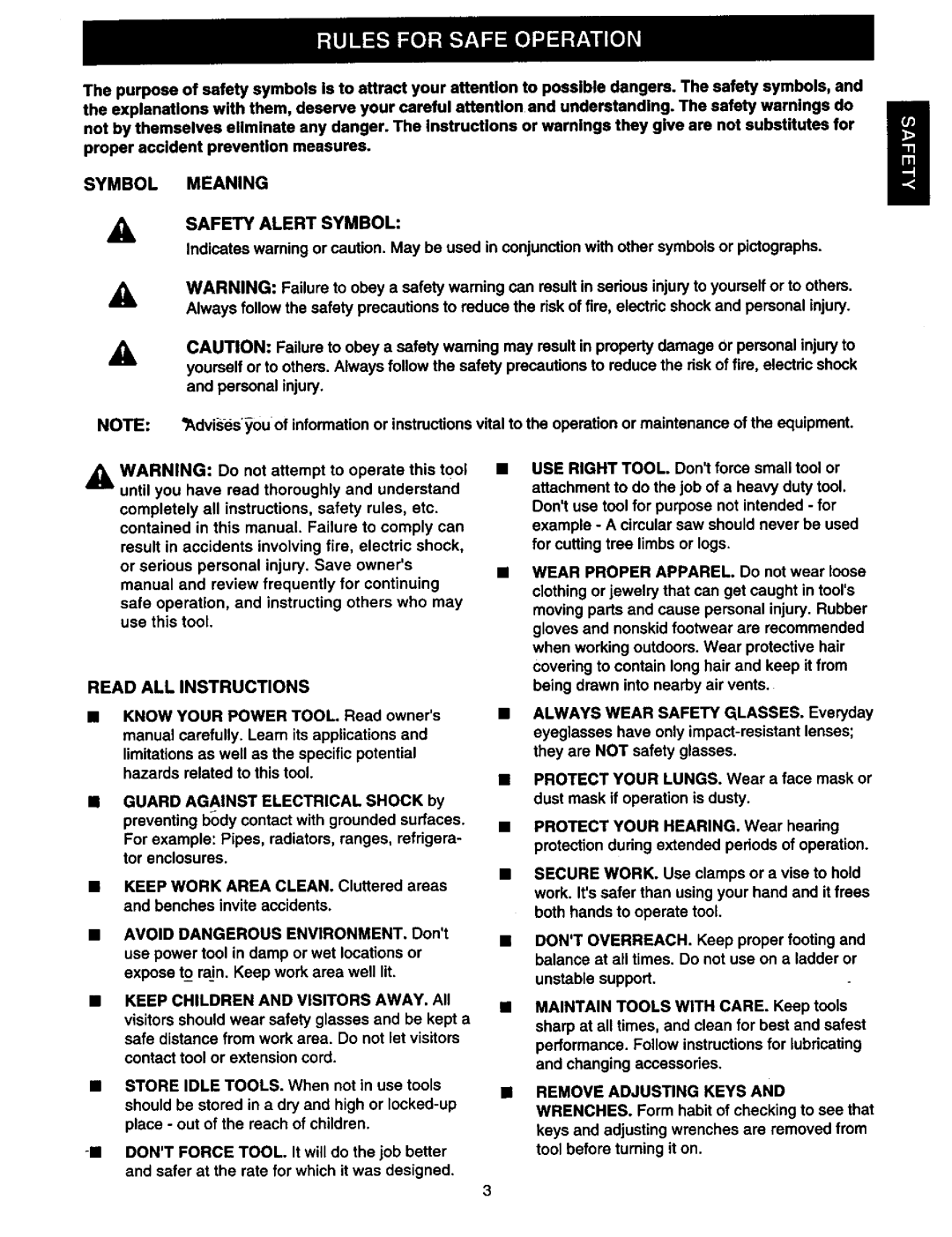 Craftsman 973.2748.70 owner manual Symbol Meaning Safety Alertsymbol, Read ALL Instructions 