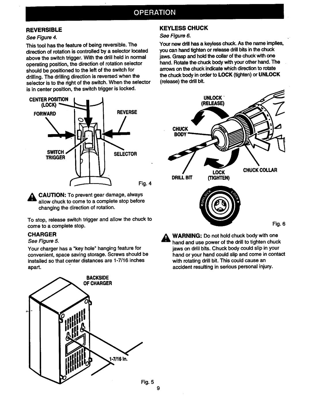 Craftsman 973.2748.70 owner manual Reversible, Keyless Chuck 