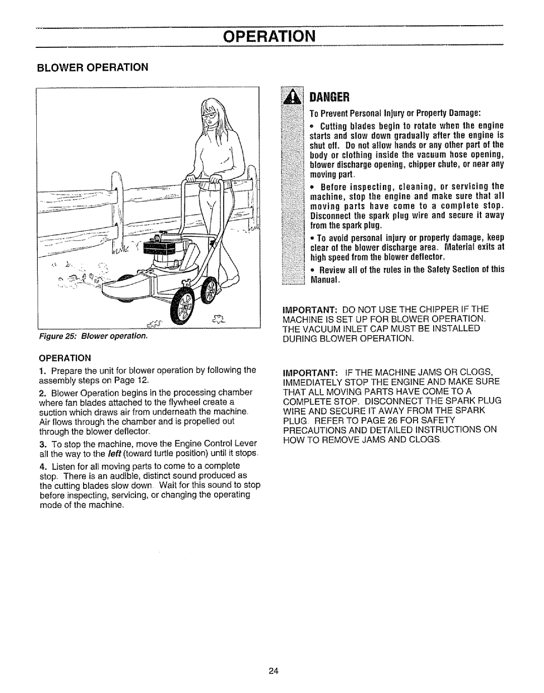 Craftsman 987.799601 manual Blower Operation, Blower operation 