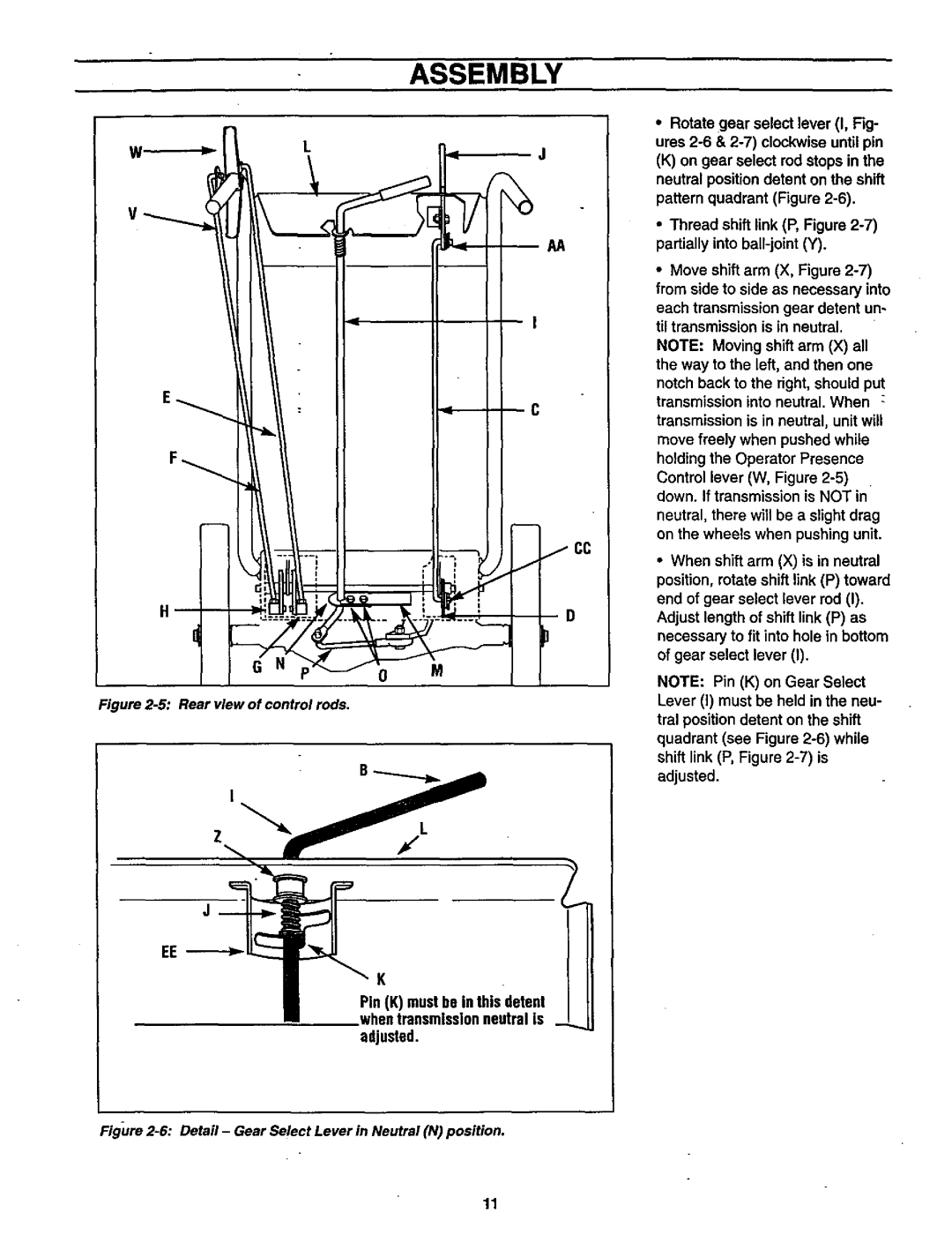 Craftsman 987.889 owner manual Assembly, Rear view of control rods 