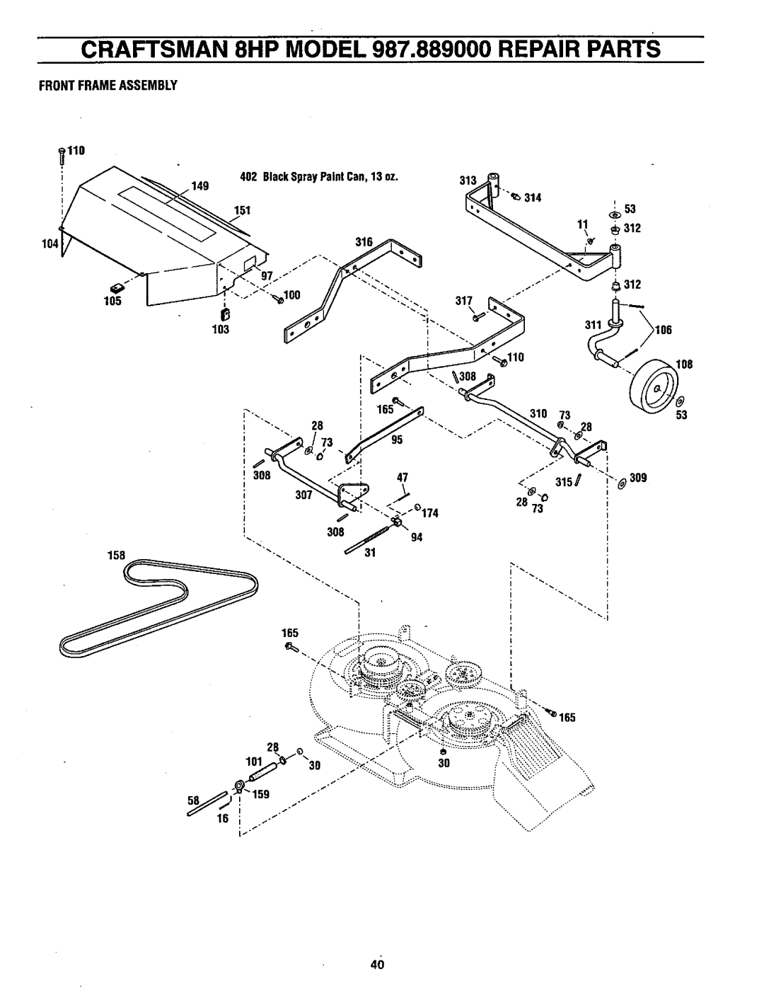 Craftsman owner manual Craftsman 8HP Model 987.889000 Repair Parts, Frontframeassembly 