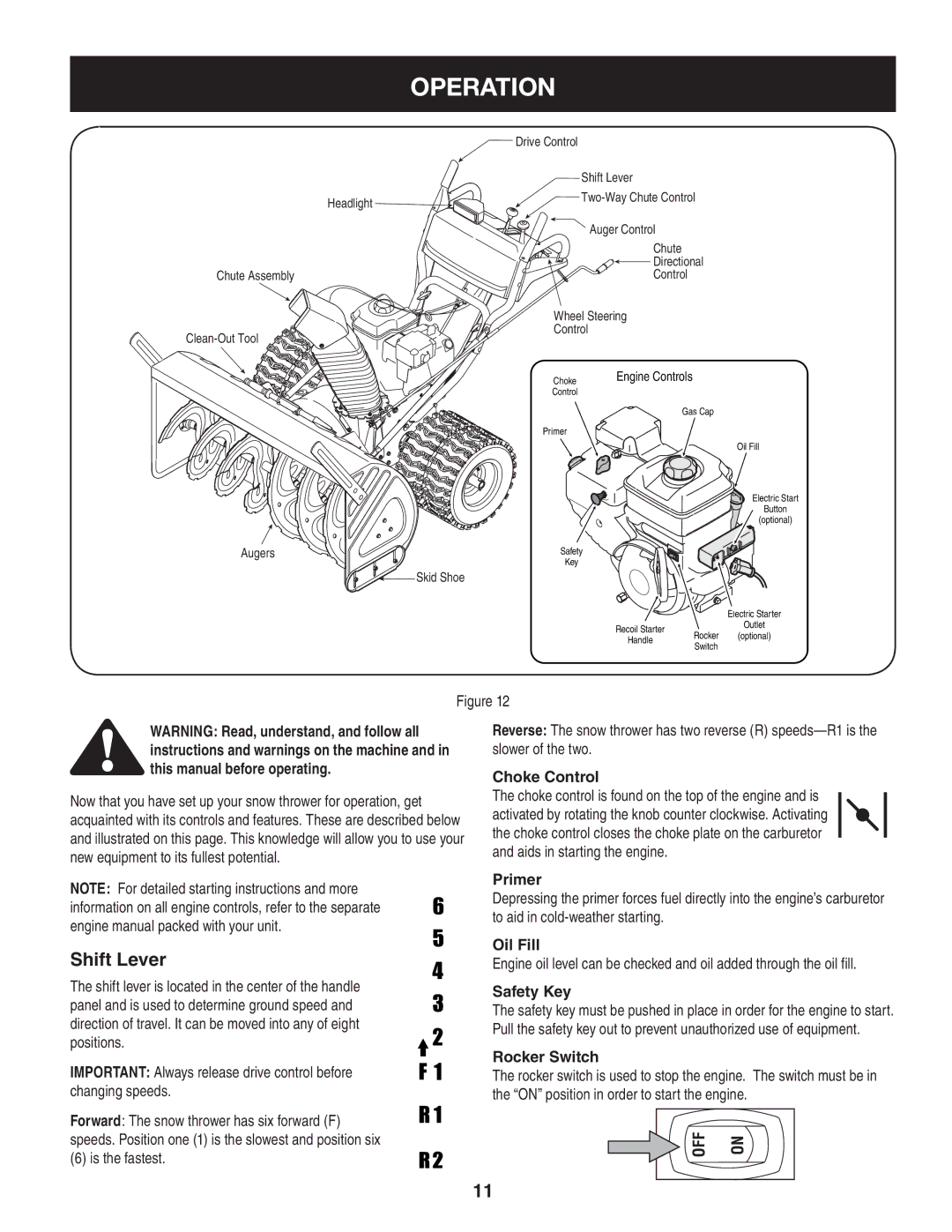 Craftsman C459-52833 manual Operation, Shift Lever 