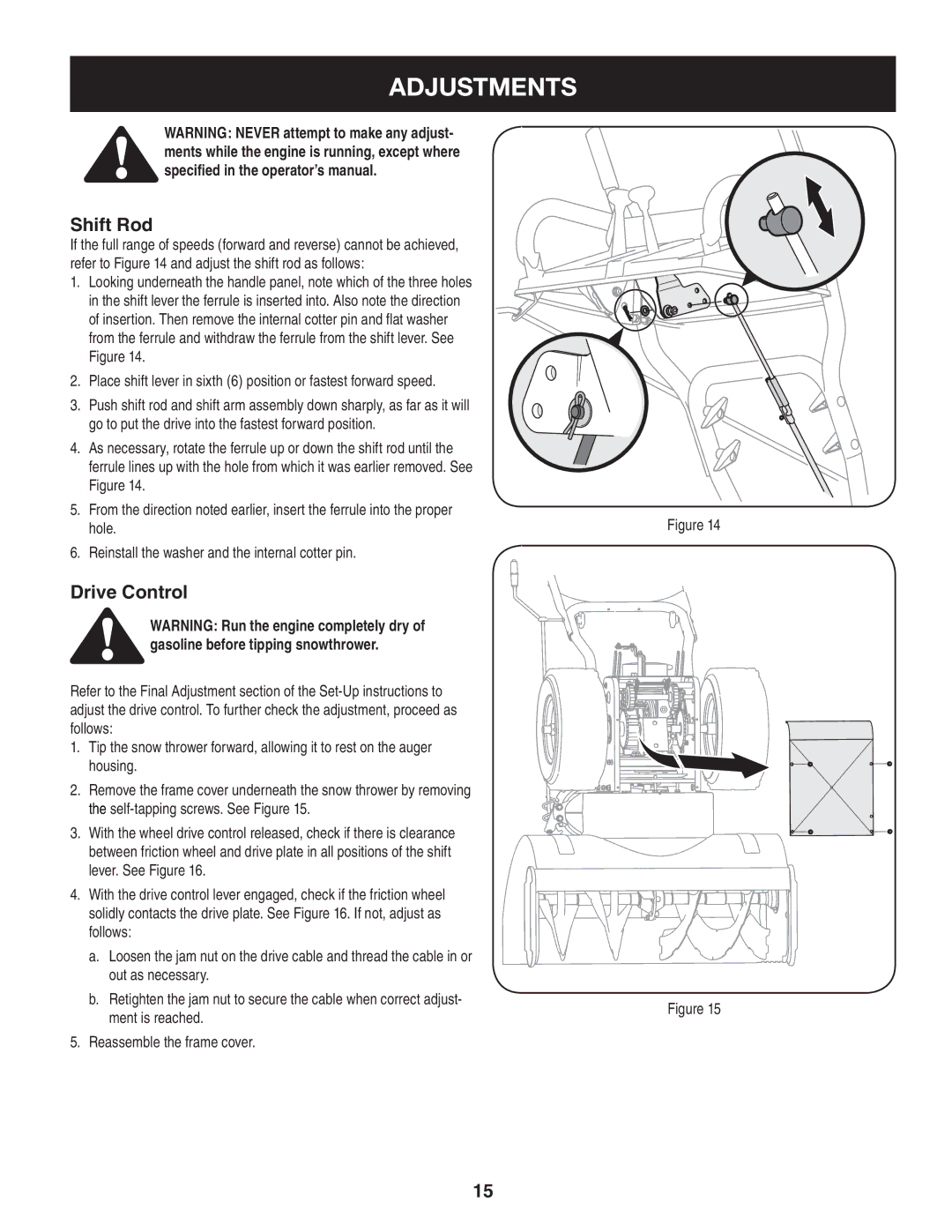 Craftsman C459-52833 manual Adjustments, Shift Rod, Drive Control 