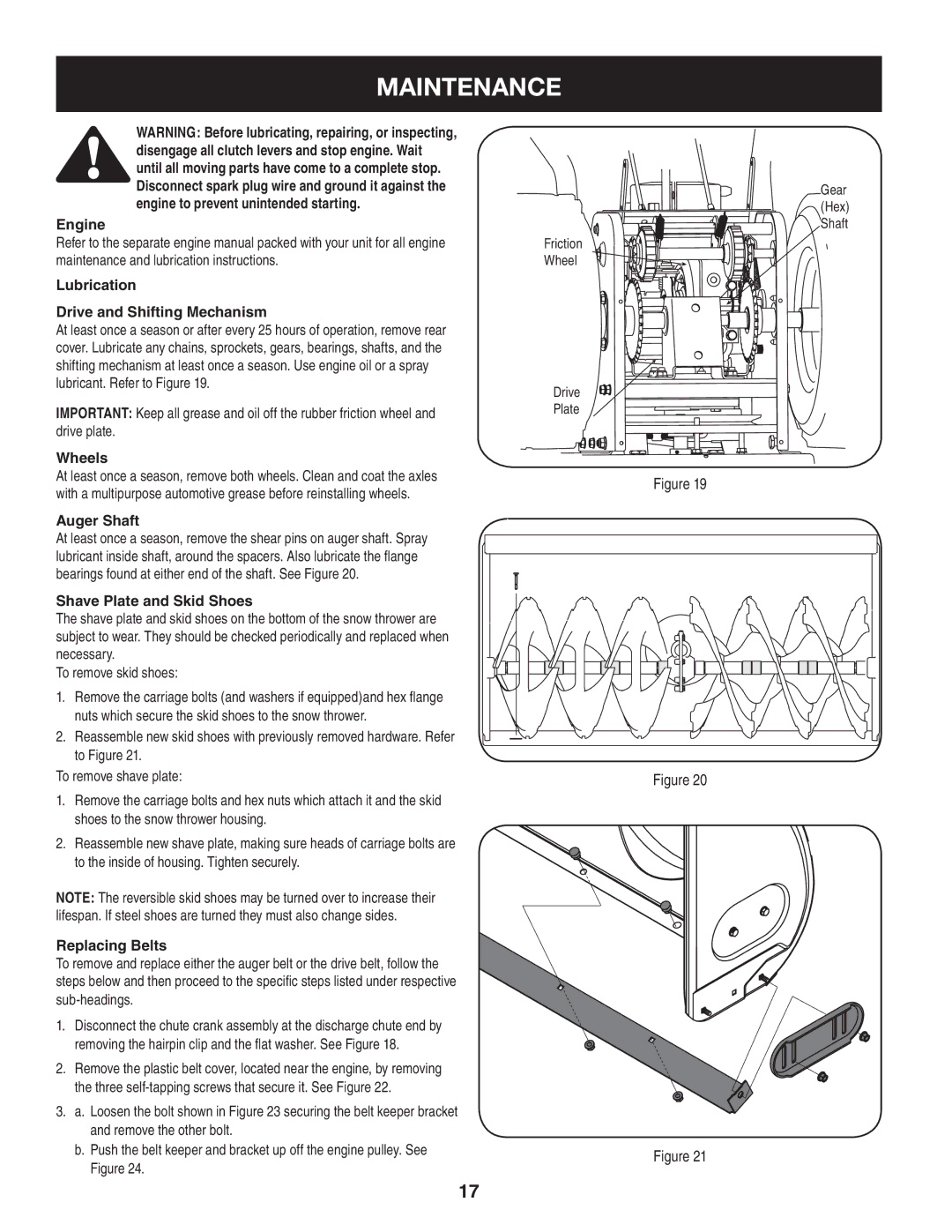 Craftsman C459-52833 manual Maintenance 