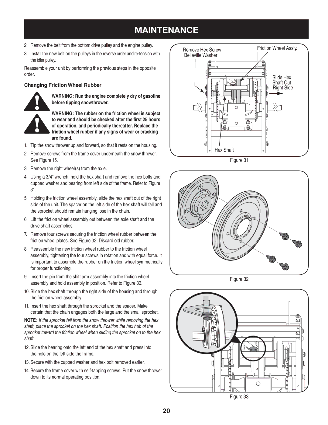 Craftsman C459-52833 manual Changing Friction Wheel Rubber 
