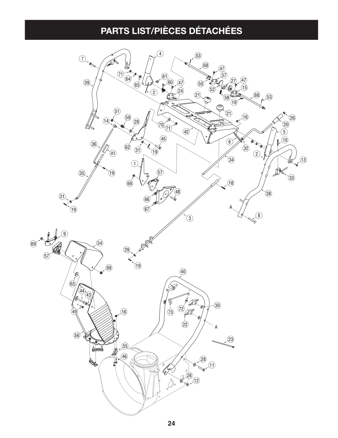 Craftsman C459-52833 manual Parts LIST/PIÈCES Détachées 