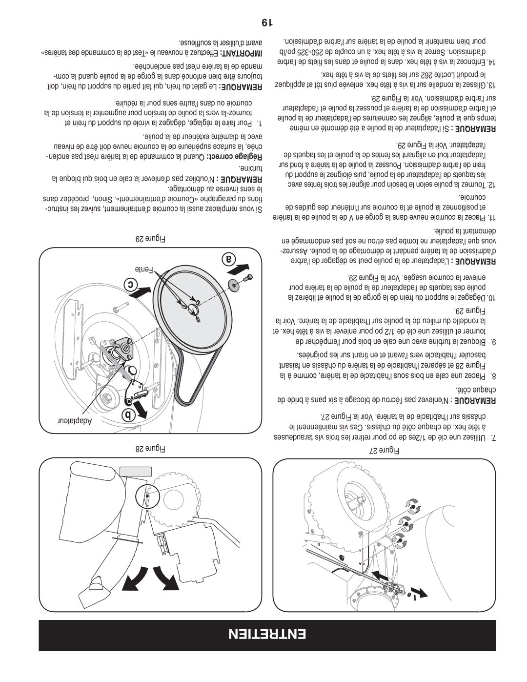 Craftsman C459-52833 manual Poulie la démontant, Fente, Côté chaque, Adaptateur 