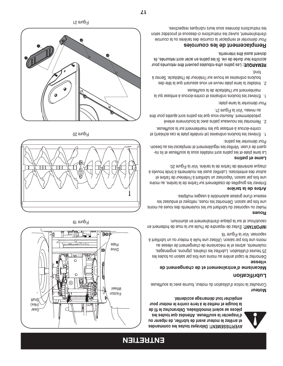 Craftsman C459-52833 manual Lubrification, Fond 