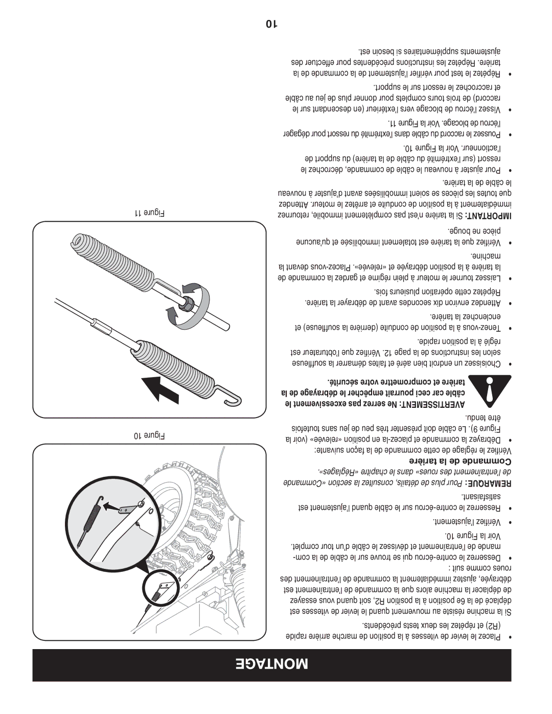 Craftsman C459-52833 manual Montage, Sécurité votre compromettre et tarière, Le excessivement pas serrez Ne Avertissement 