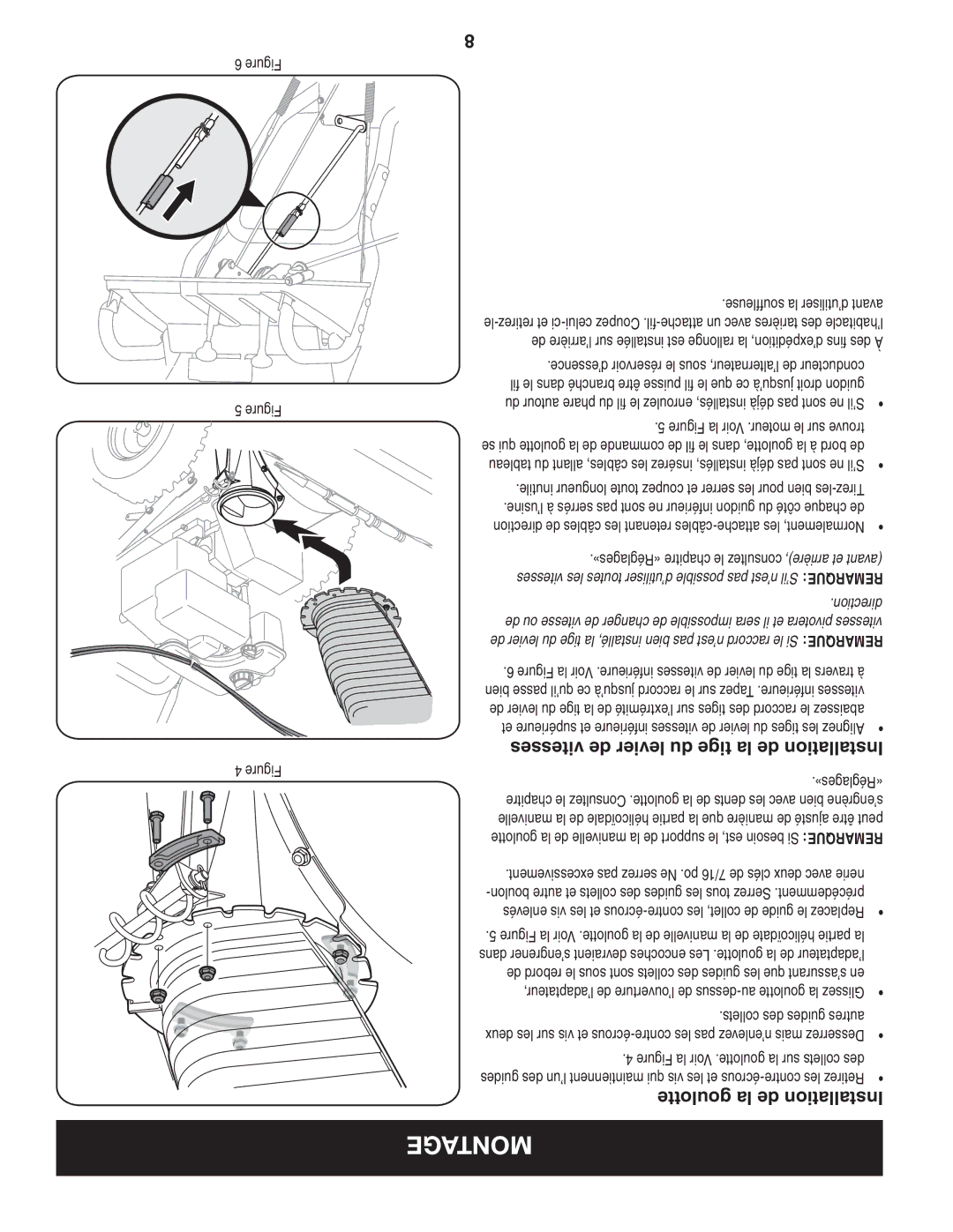 Craftsman C459-52833 manual Vitesses de levier du tige la de Installation, Goulotte la de Installation 