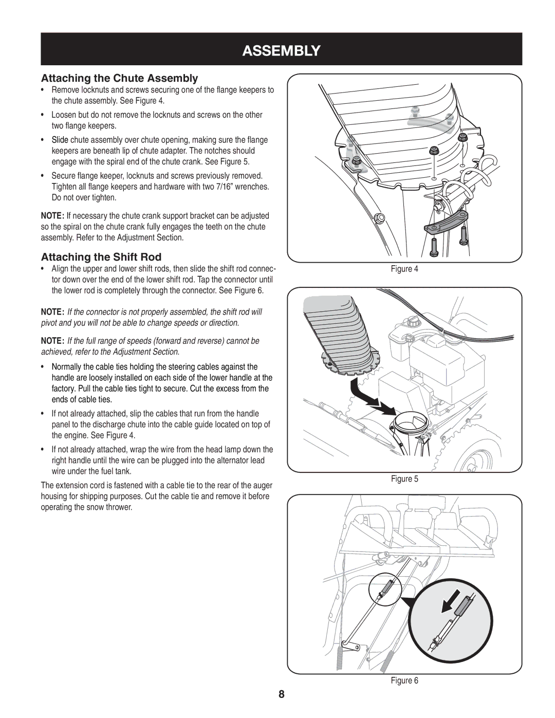 Craftsman C459-52833 manual Attaching the Chute Assembly, Attaching the Shift Rod 