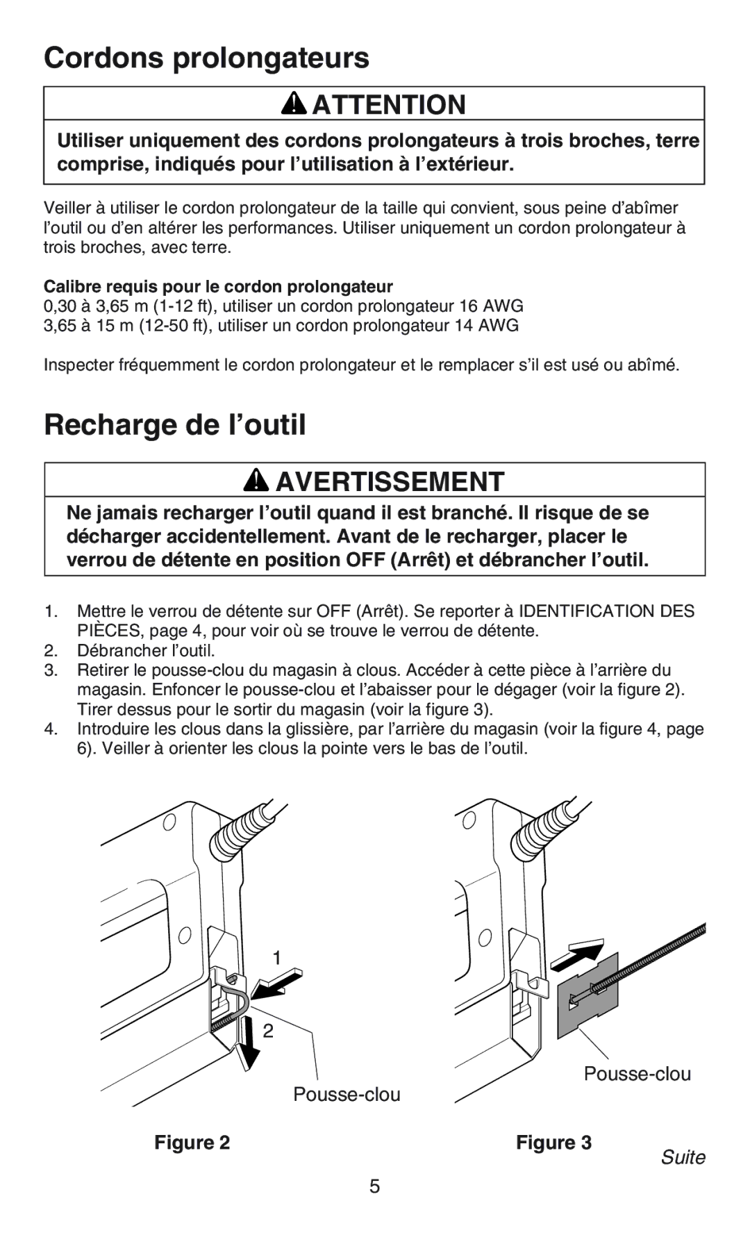 Craftsman C583-930360 Cordons prolongateurs, Recharge de l’outil, Calibre requis pour le cordon prolongateur 