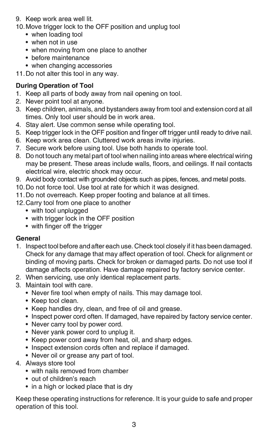 Craftsman C583-930360 operating instructions During Operation of Tool 