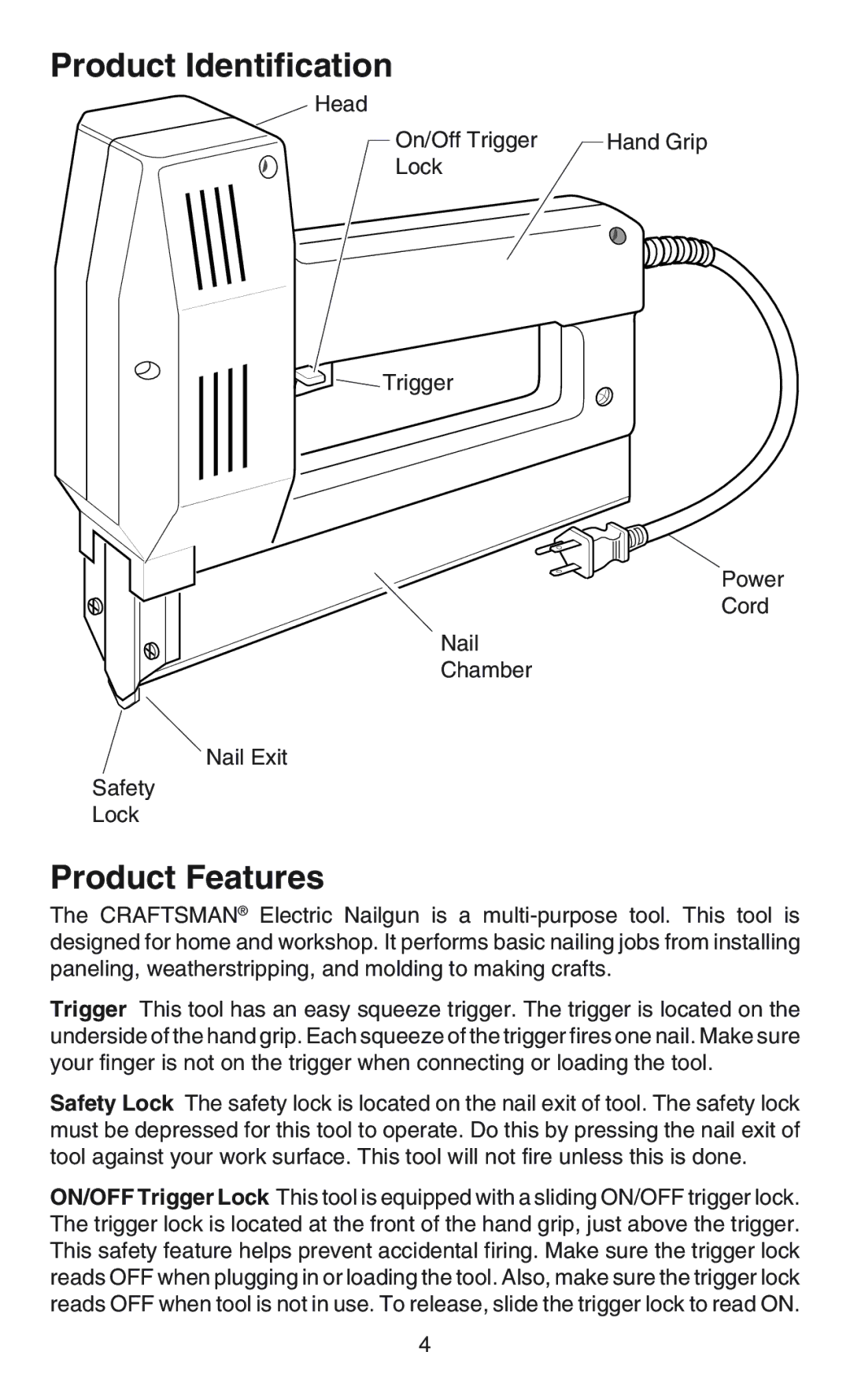 Craftsman C583-930360 operating instructions Product Identification, Product Features 