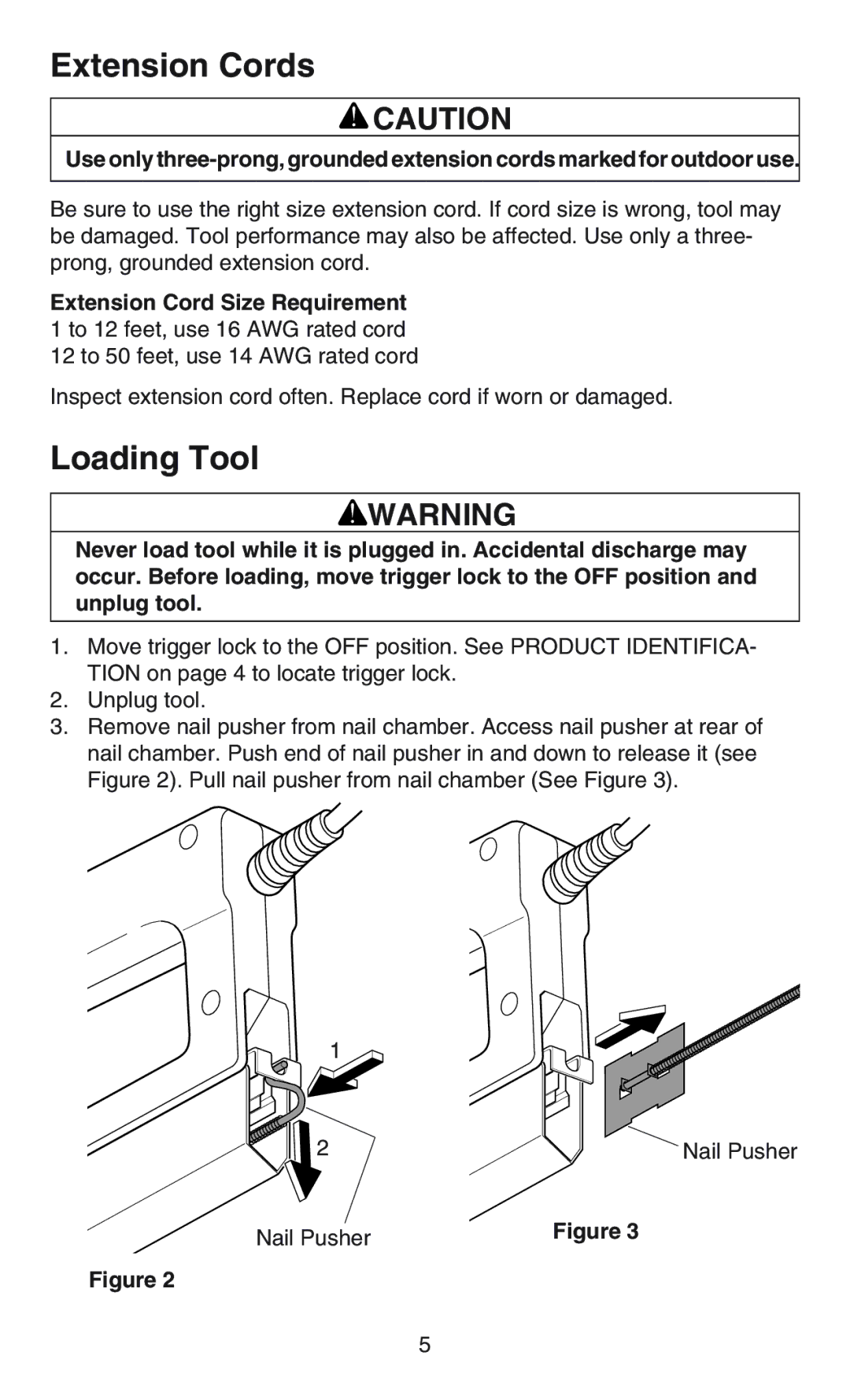 Craftsman C583-930360 operating instructions Extension Cords, Loading Tool 