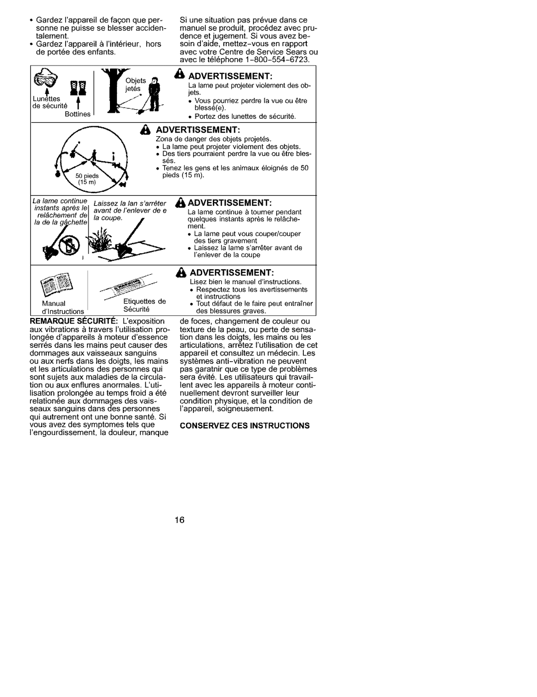 Craftsman C944.511571 manual Advertissement, Conservez CES Instructions 