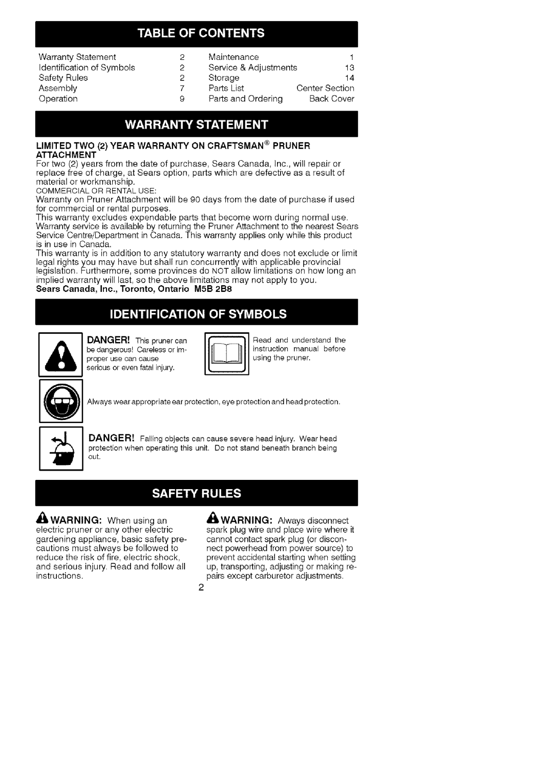 Craftsman C944.514610 instruction manual LIMITED TWO 2 YEAR WARRANTY ON CRAFTSMAN PRUNER, Attachment 