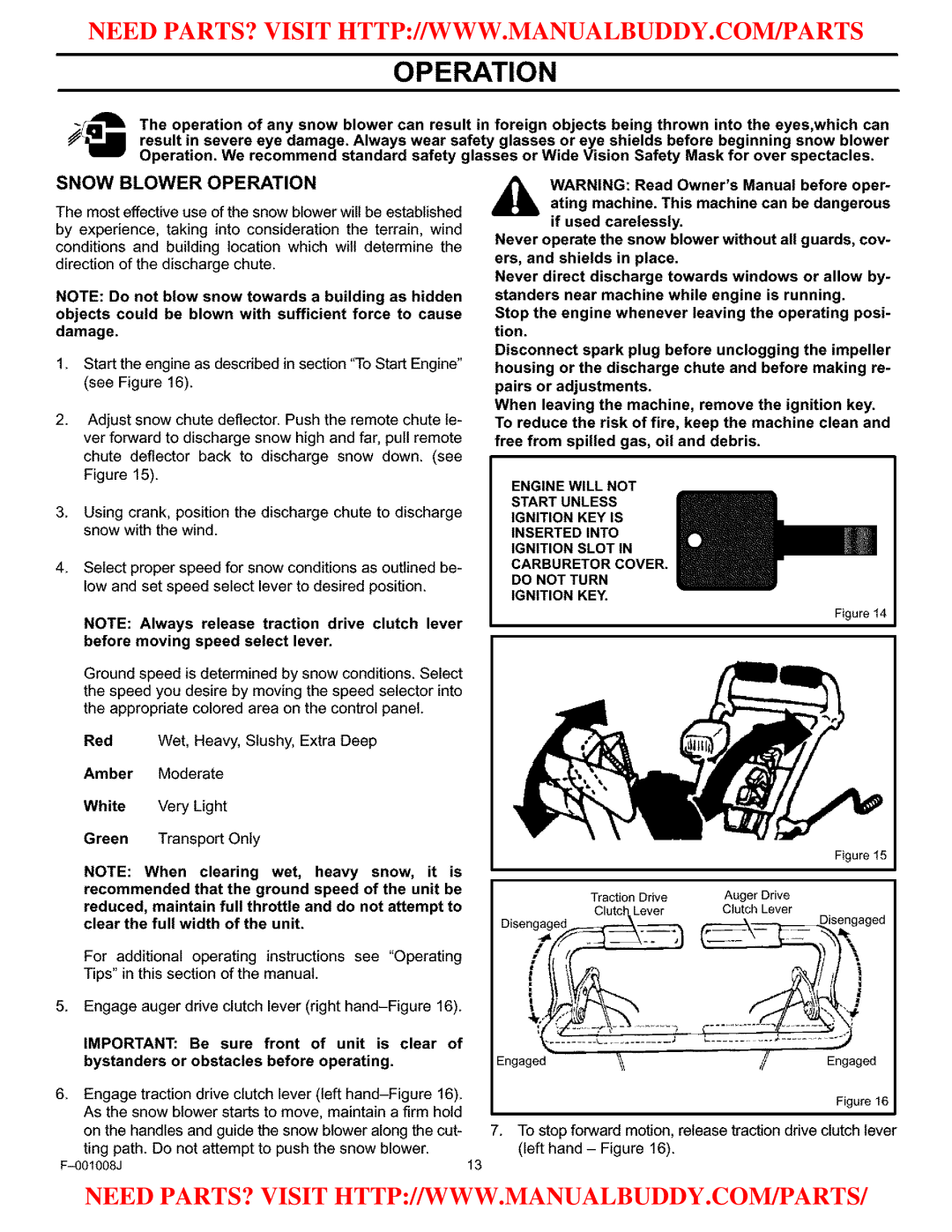 Craftsman C950-52930-0 owner manual Snow Blower Operation 