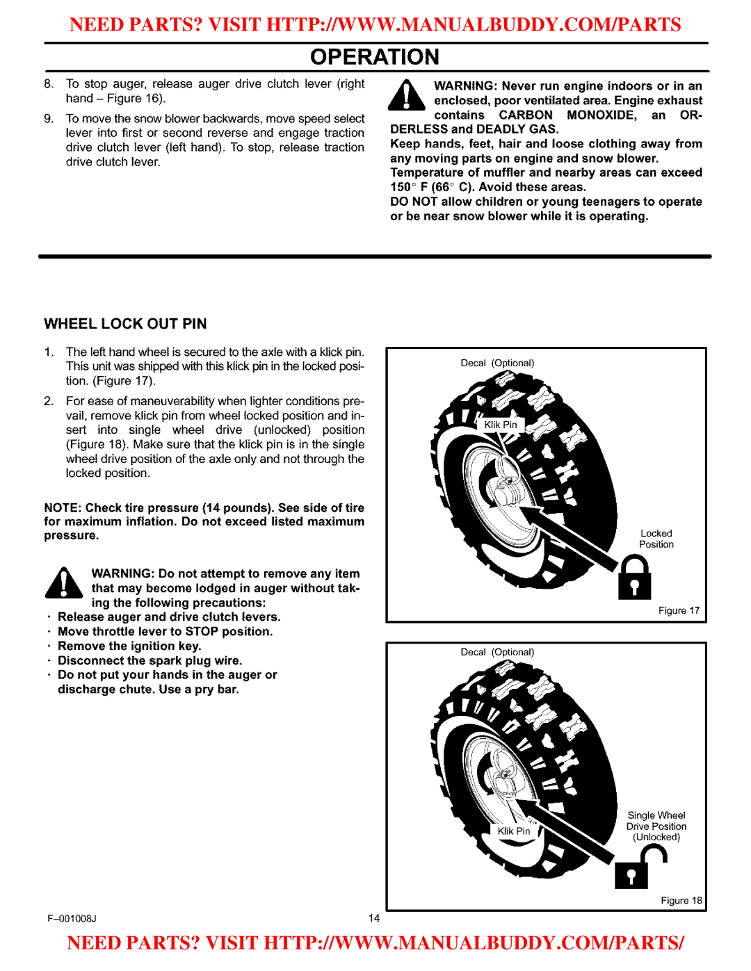 Craftsman C950-52930-0 owner manual Wheel Lock OUT PIN 