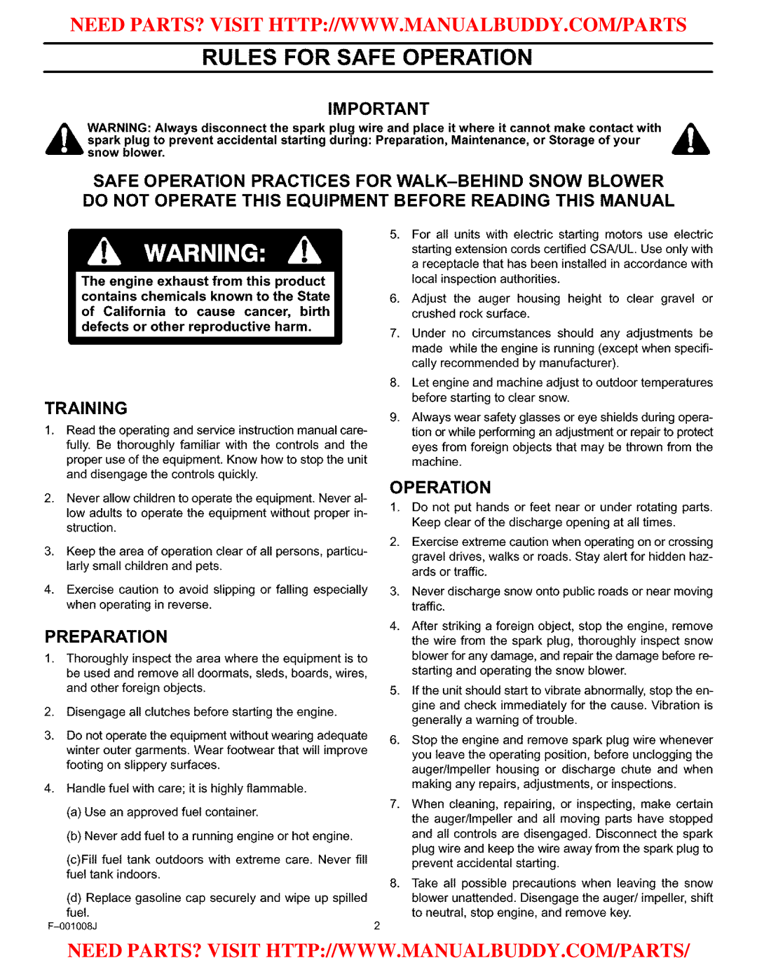 Craftsman C950-52930-0 owner manual Rules for Safe Operation, Preparation 