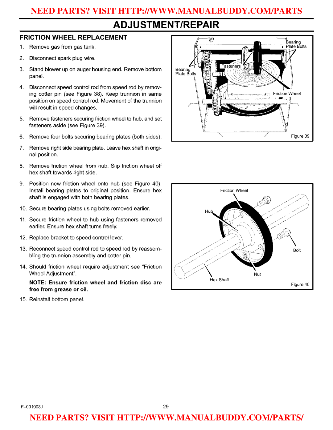 Craftsman C950-52930-0 owner manual Friction Wheel Replacement 