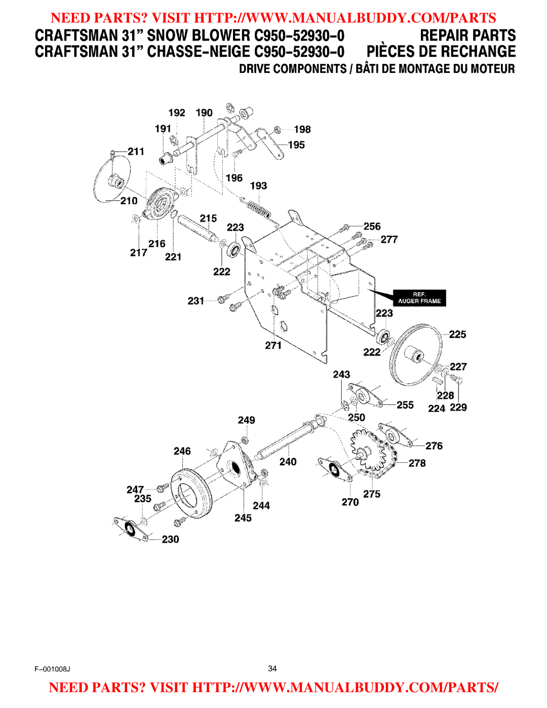 Craftsman C950-52930-0 owner manual Drive COMPONENTS/ Batide Montagedu Moteur 