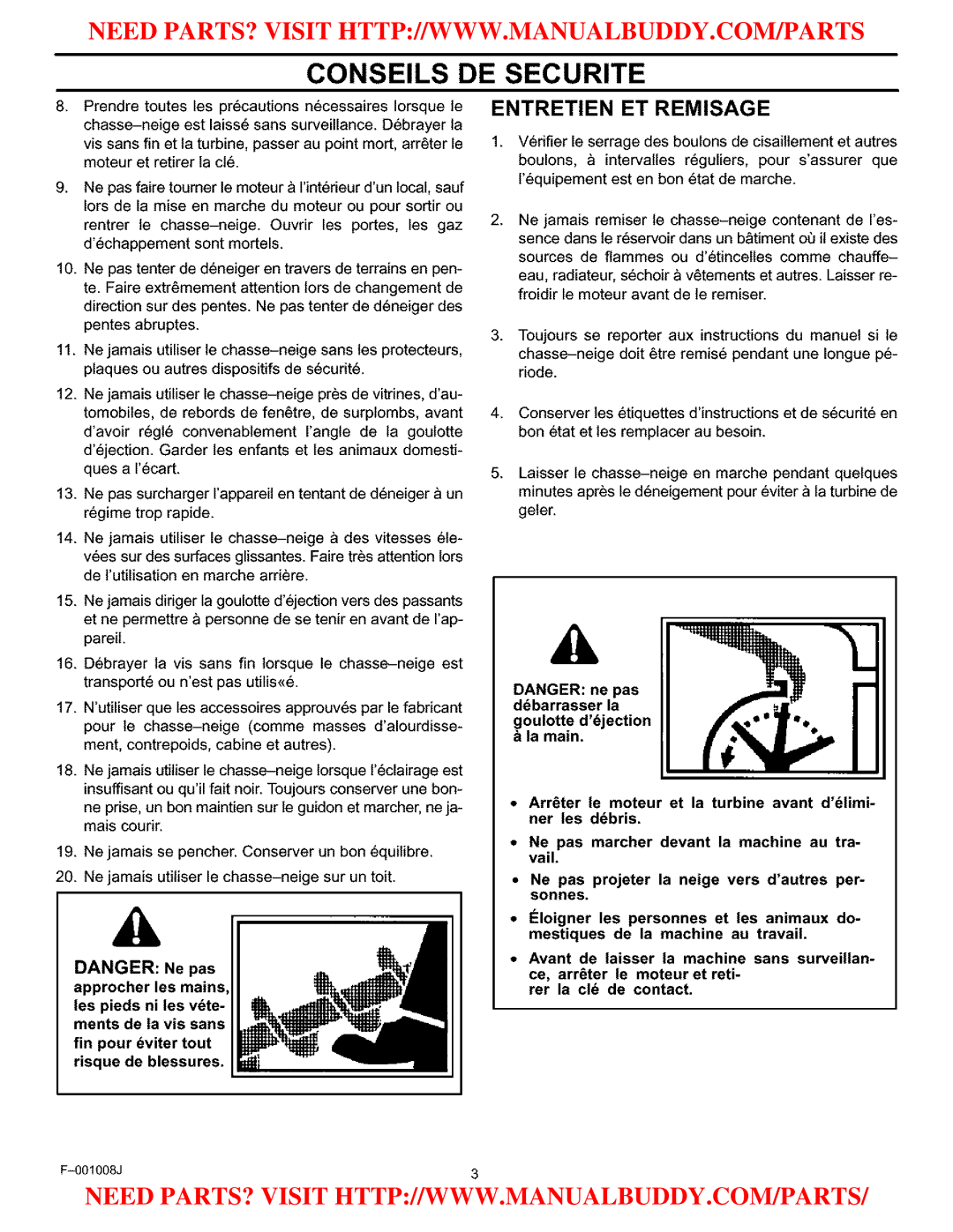 Craftsman C950-52930-0 owner manual Entretien ET Remisage 