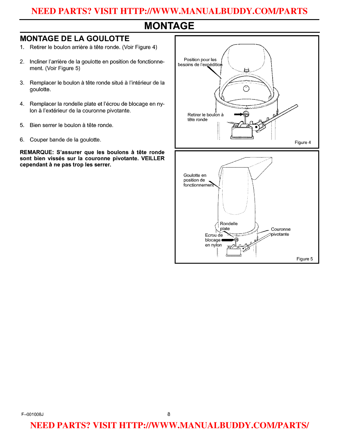 Craftsman C950-52930-0 owner manual Montage DE LA Goulotte 