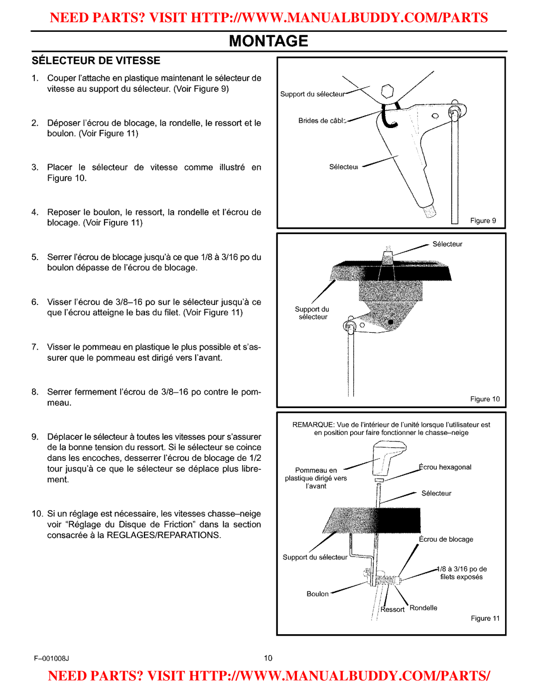 Craftsman C950-52930-0 owner manual SgLECTEUR DE Vitesse 