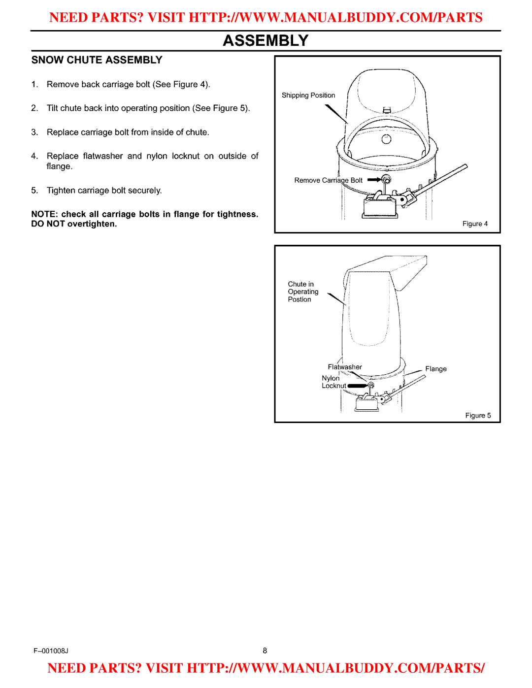 Craftsman C950-52930-0 owner manual Snow Chute Assembly 