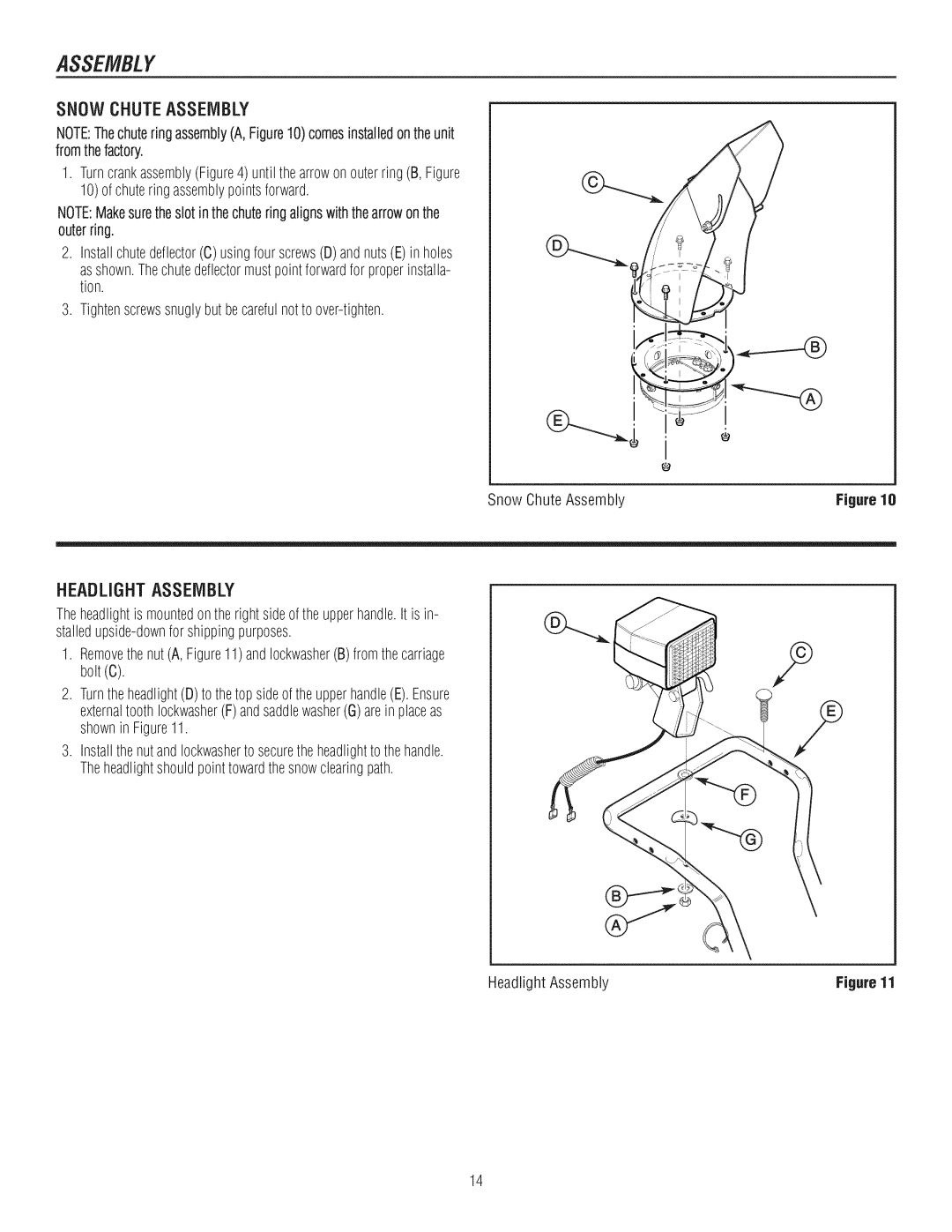 Craftsman C950-52943-0 owner manual Snow Chuteassembly, Figure, Headlight Assembly 