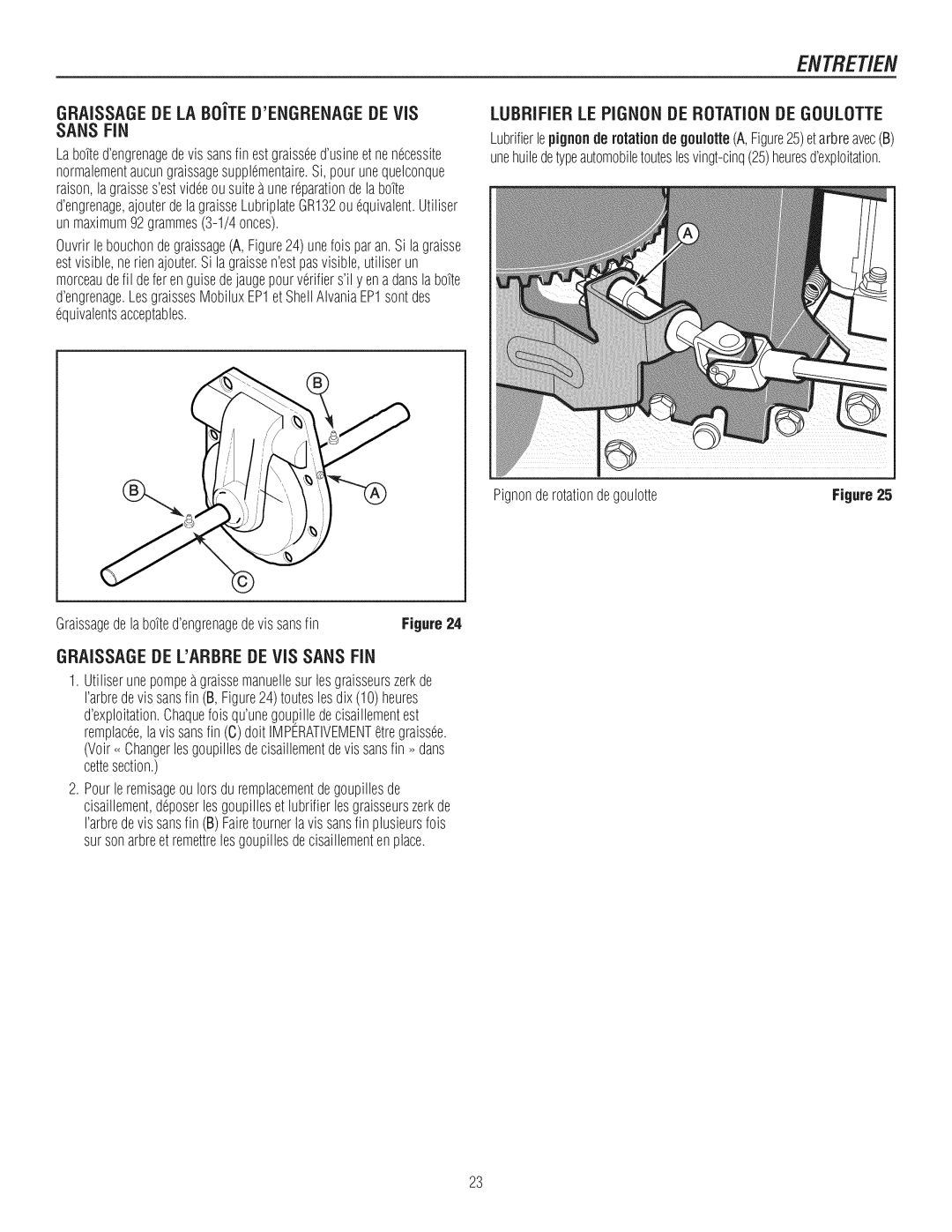 Craftsman C950-52943-0 owner manual Entret/En, GRAISSAGEDE LABOiTEDENGRENAGEDEVIS, Lubrifierlepignonderotationde Goulotte 