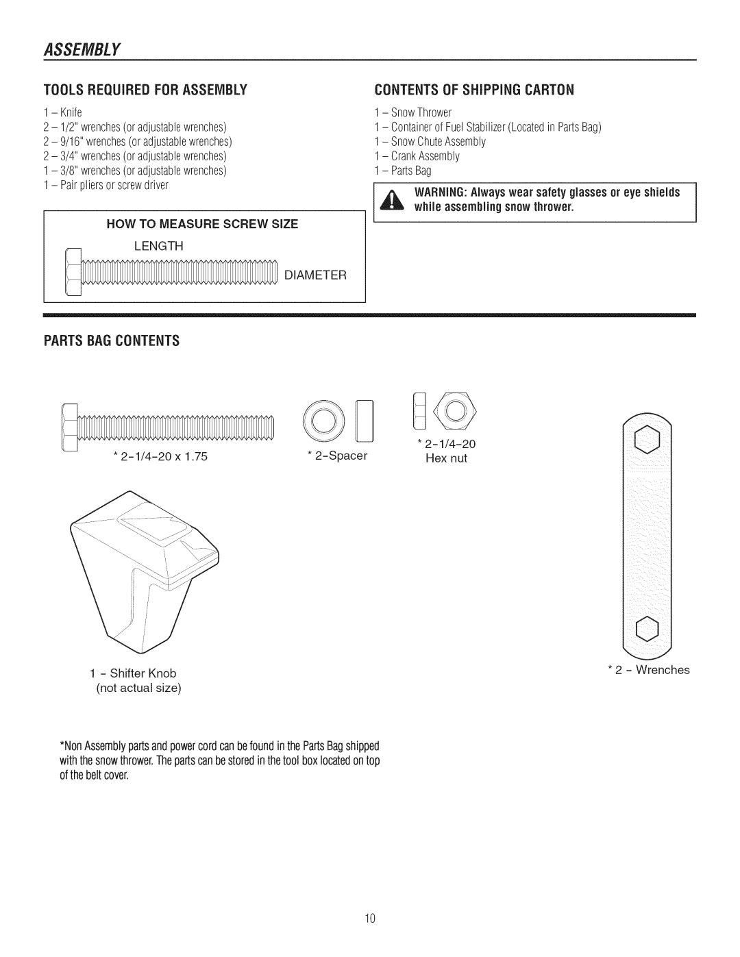 Craftsman C950-52943-0 owner manual Assembly, Toolsrequiredforassemblycontentsof SHiPPiNGCARTON 