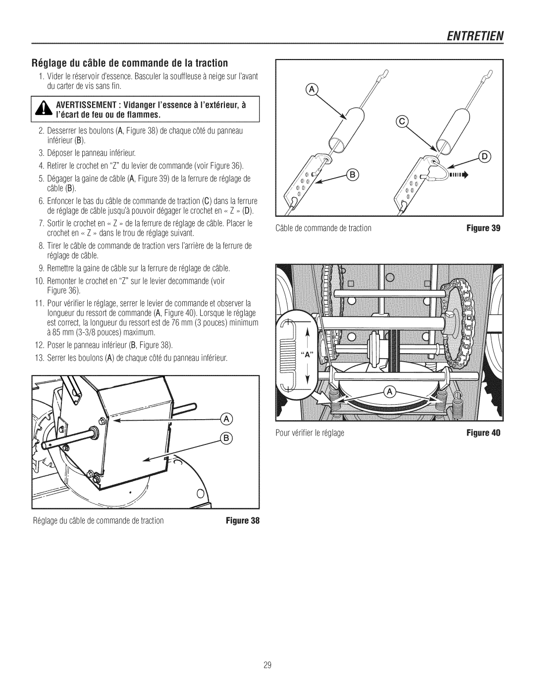 Craftsman C950-52943-0 Reglage du cble decorflrnandede la traction, AVERTISSEiVlENTVidanger Jesseflce Jextrieur 