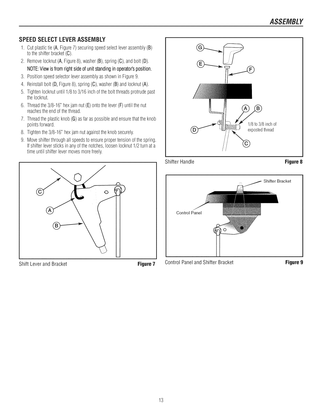 Craftsman C950-52943-0 owner manual Speed Select Lever Assembly, Shifter Handle 