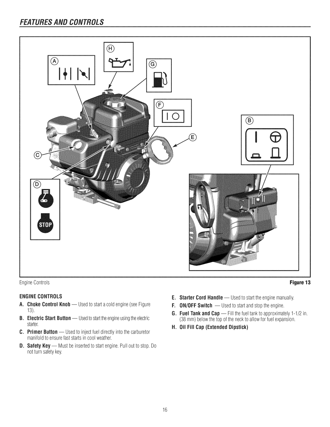 Craftsman C950-52943-0 owner manual EngineControls, Enginecontrols 