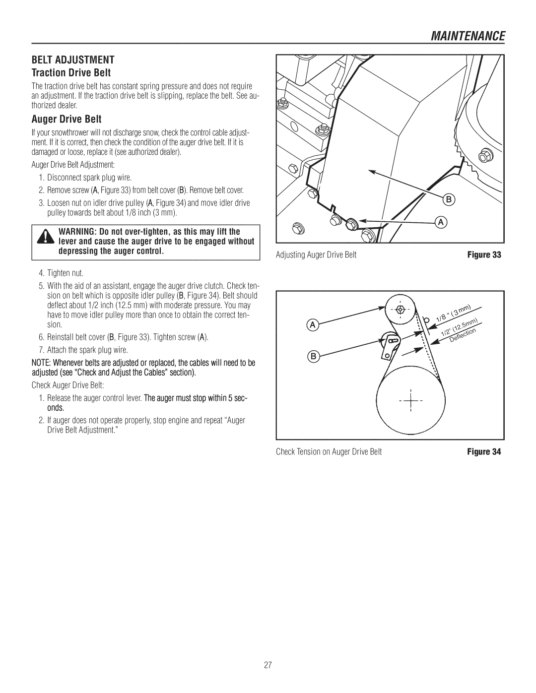 Craftsman C950-52943-0 owner manual TractionDrive Belt, Auger Drive Belt, Tightennut 