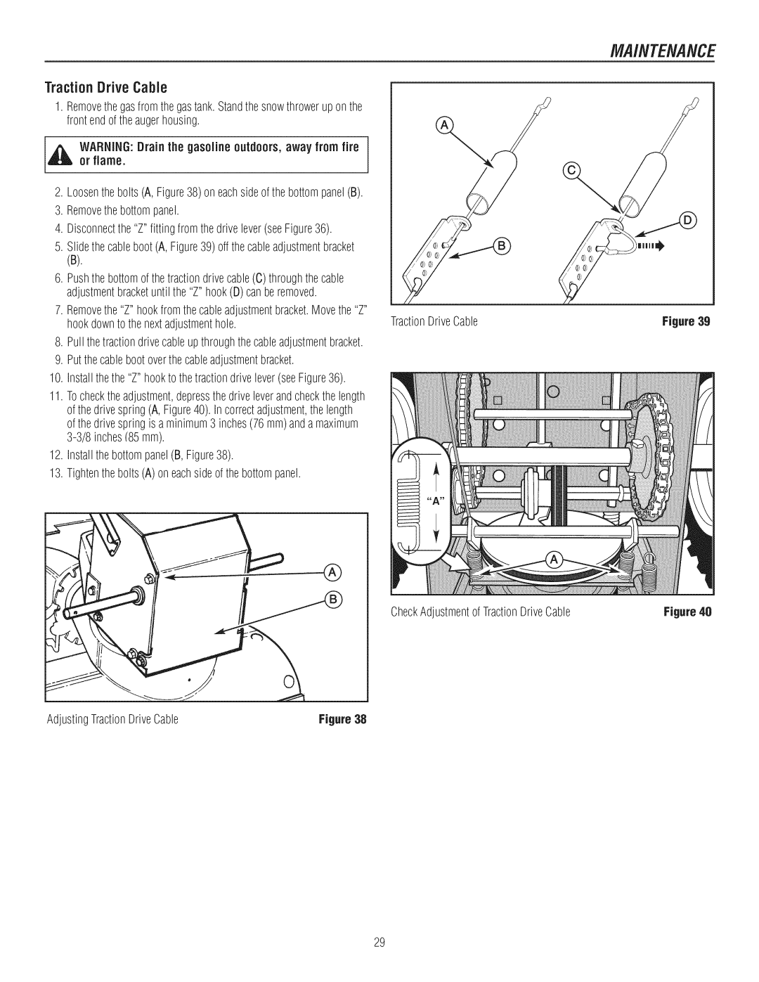 Craftsman C950-52943-0 owner manual TractionDrive Cable, TractionDriveCable CheckAdjustmentofTractionDriveCable 