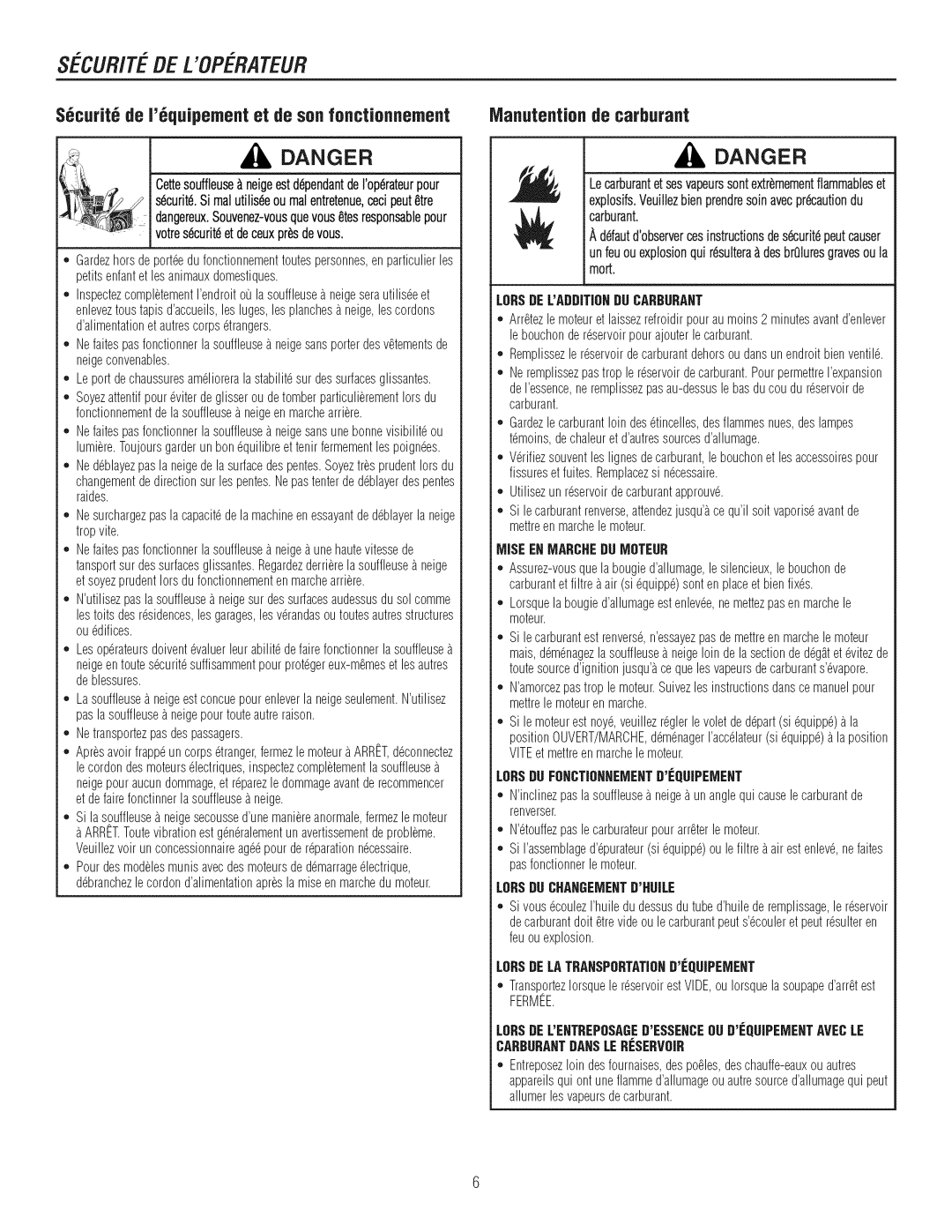 Craftsman C950-52943-0 owner manual Securitedeloperateur, CuritSimalut,is. oumalentretenue,cecie tre 